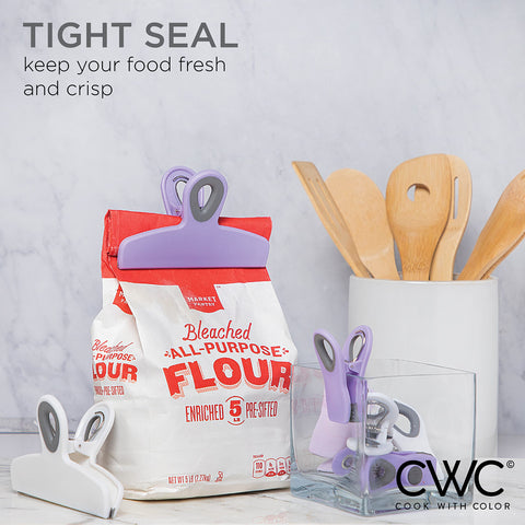 Cook With Color Lavender bag clips side view highlighting secure seal for opened bags