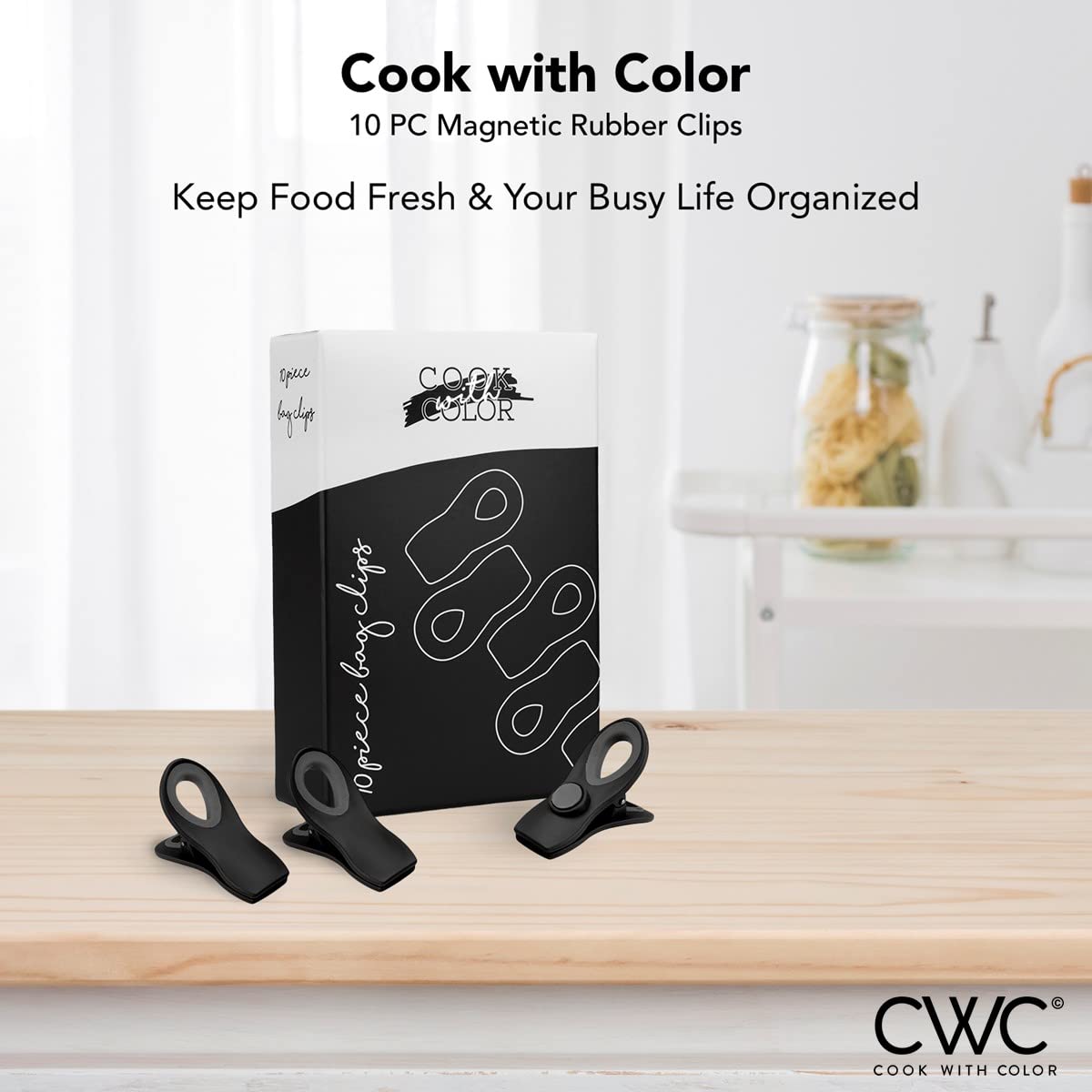 Cook With Color soft-touch bag clips highlight durable, kid-friendly design for everyday kitchen use.