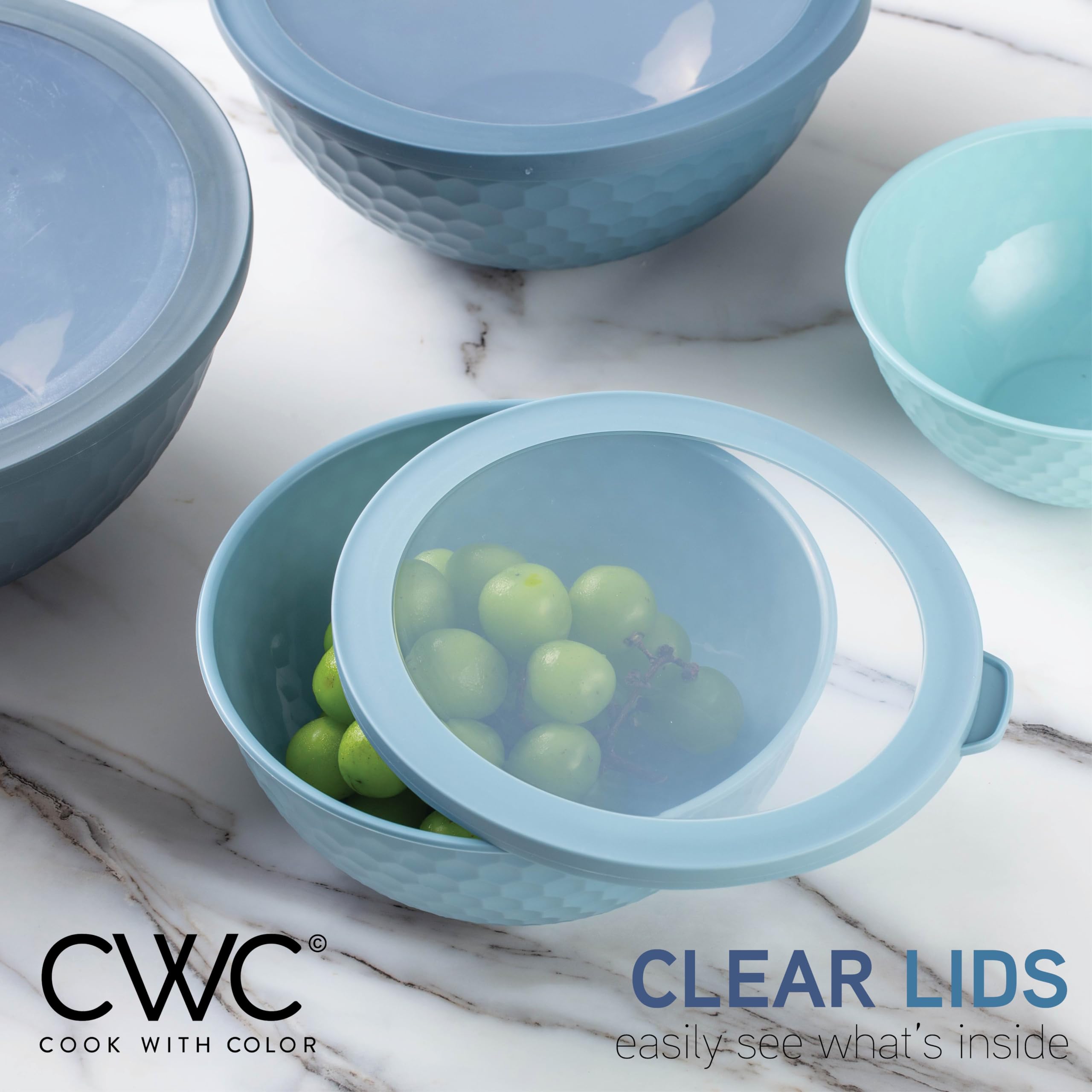 COOK WITH COLOR embossed design improves grip during handling.