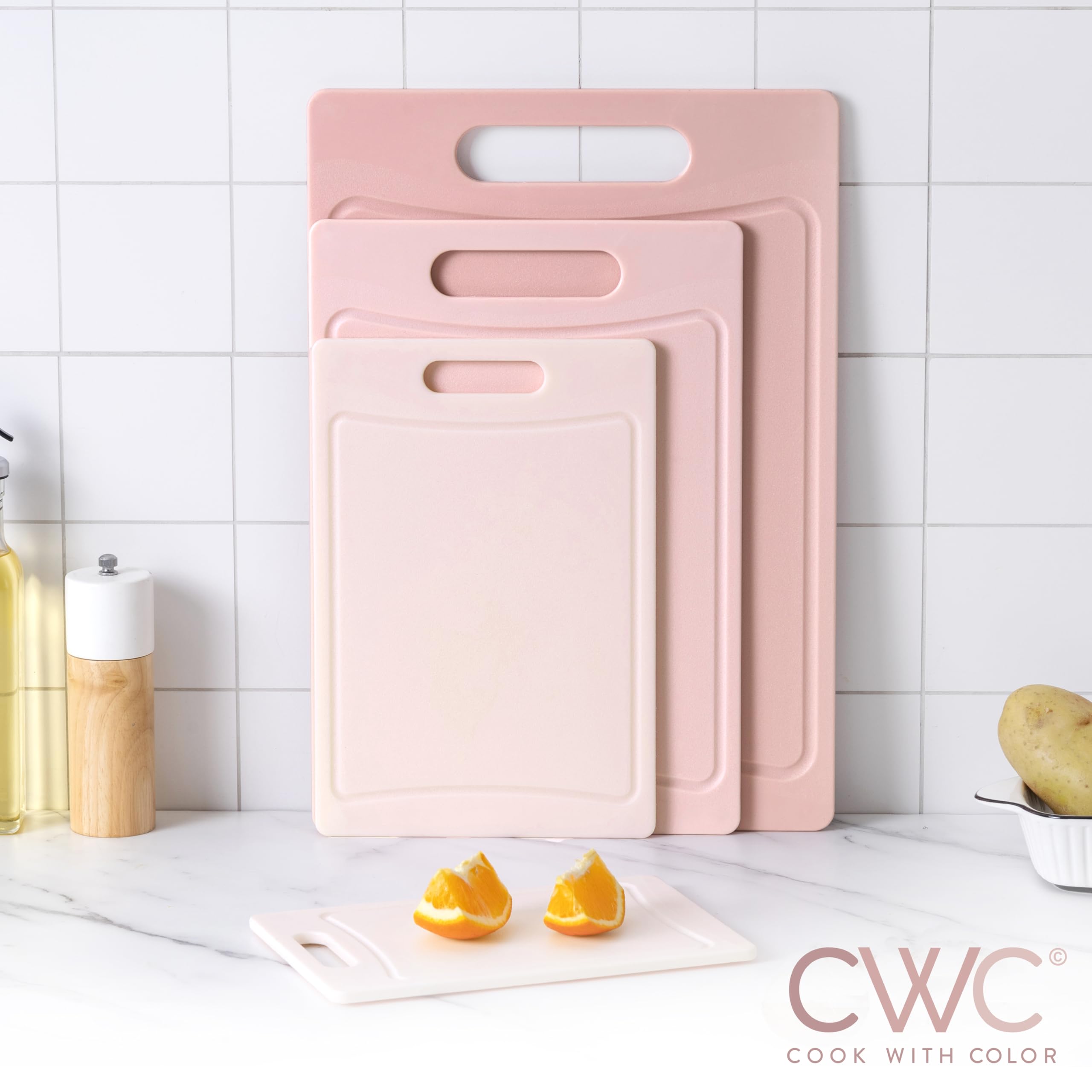 COOK WITH COLOR pink large cutting board ideal for meat prep and fish without cross-contact.