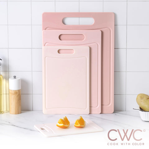COOK WITH COLOR pink large cutting board ideal for meat prep and fish without cross-contact.