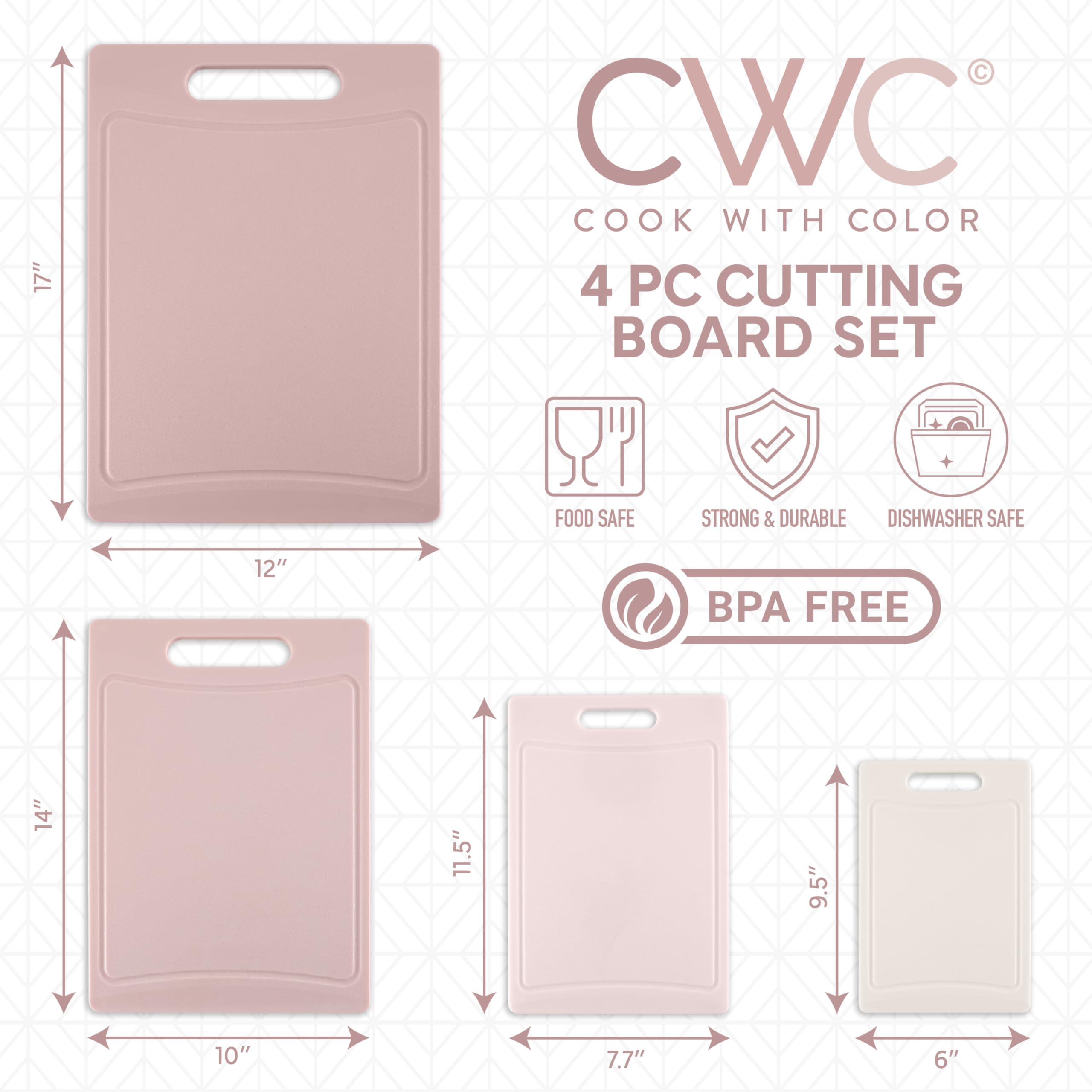 COOK WITH COLOR pink medium cutting board for vegetables and herbs, with stable non-slip base.