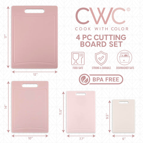 COOK WITH COLOR pink medium cutting board for vegetables and herbs, with stable non-slip base.