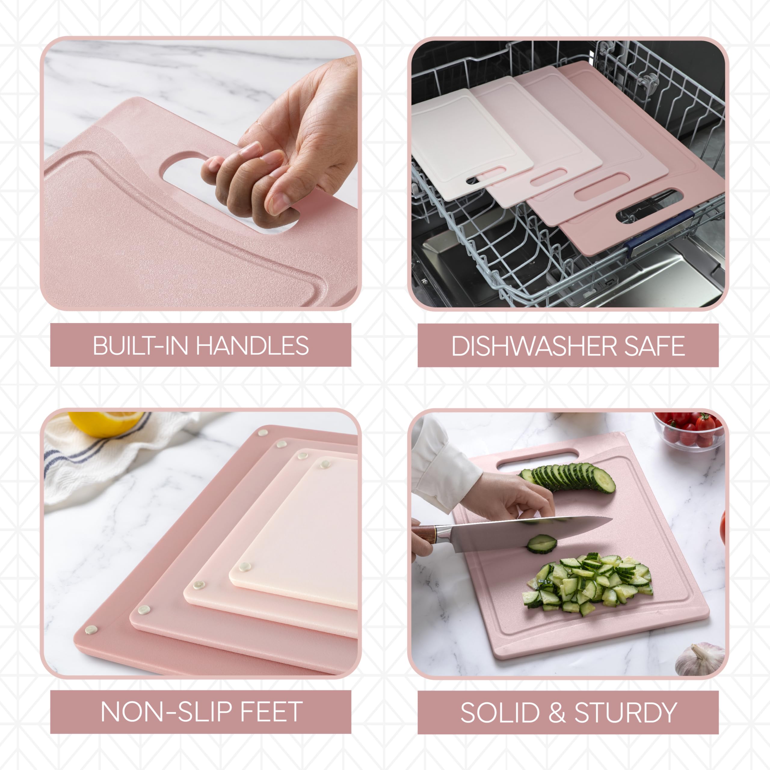COOK WITH COLOR pink 17-inch cutting board provides generous workspace for big tasks.