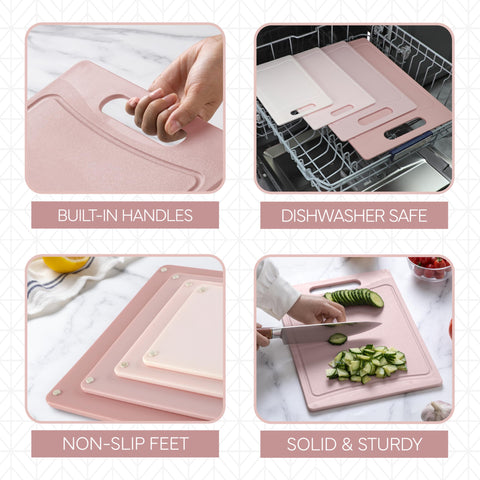 COOK WITH COLOR pink 17-inch cutting board provides generous workspace for big tasks.