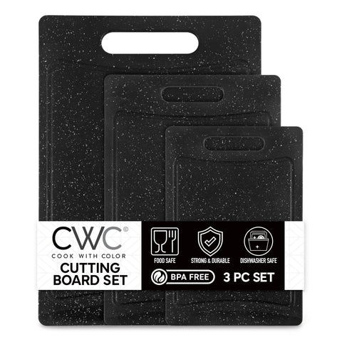 Cook with Color large speckled black cutting board ready for meat prep.