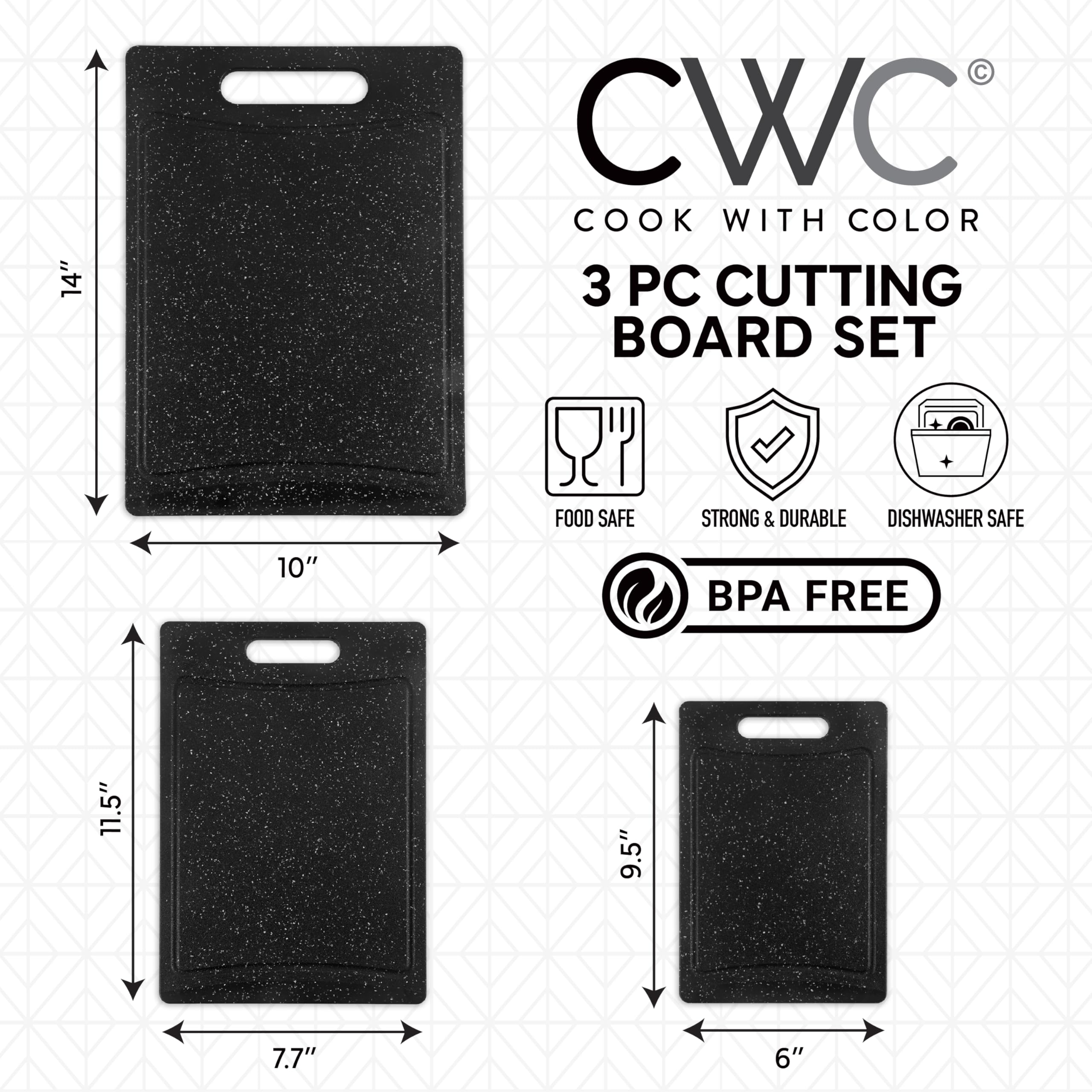 Cook with Color medium speckled black cutting board ideal for vegetables.