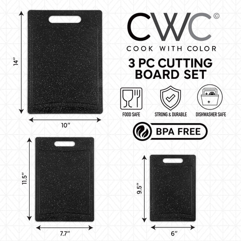 Cook with Color medium speckled black cutting board ideal for vegetables.