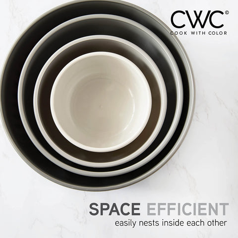 COOK WITH COLOR dishwasher-safe bowls simplify cleanup after cooking.