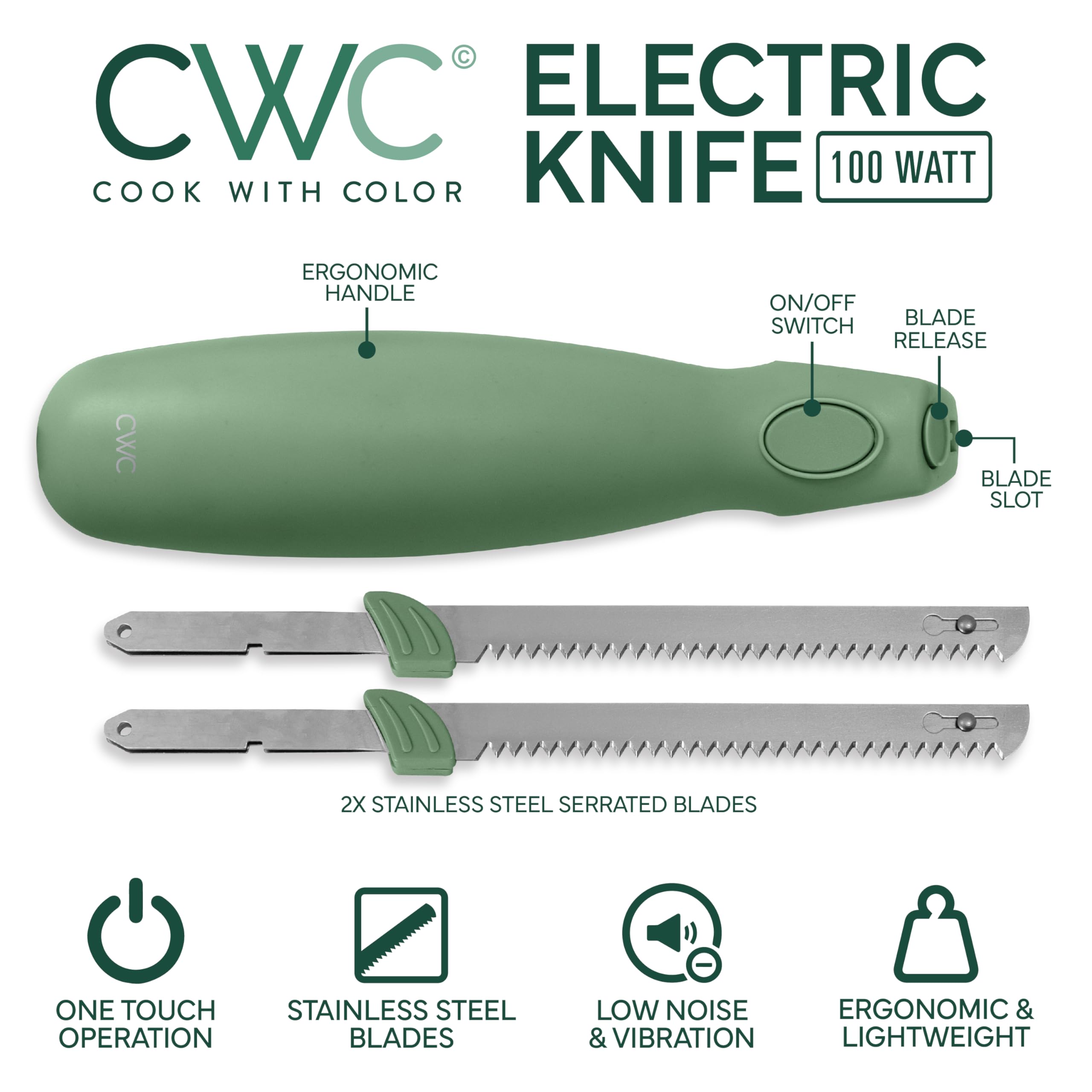 COOK WITH COLOR Electric Knife with dual blades ready for precise cuts.