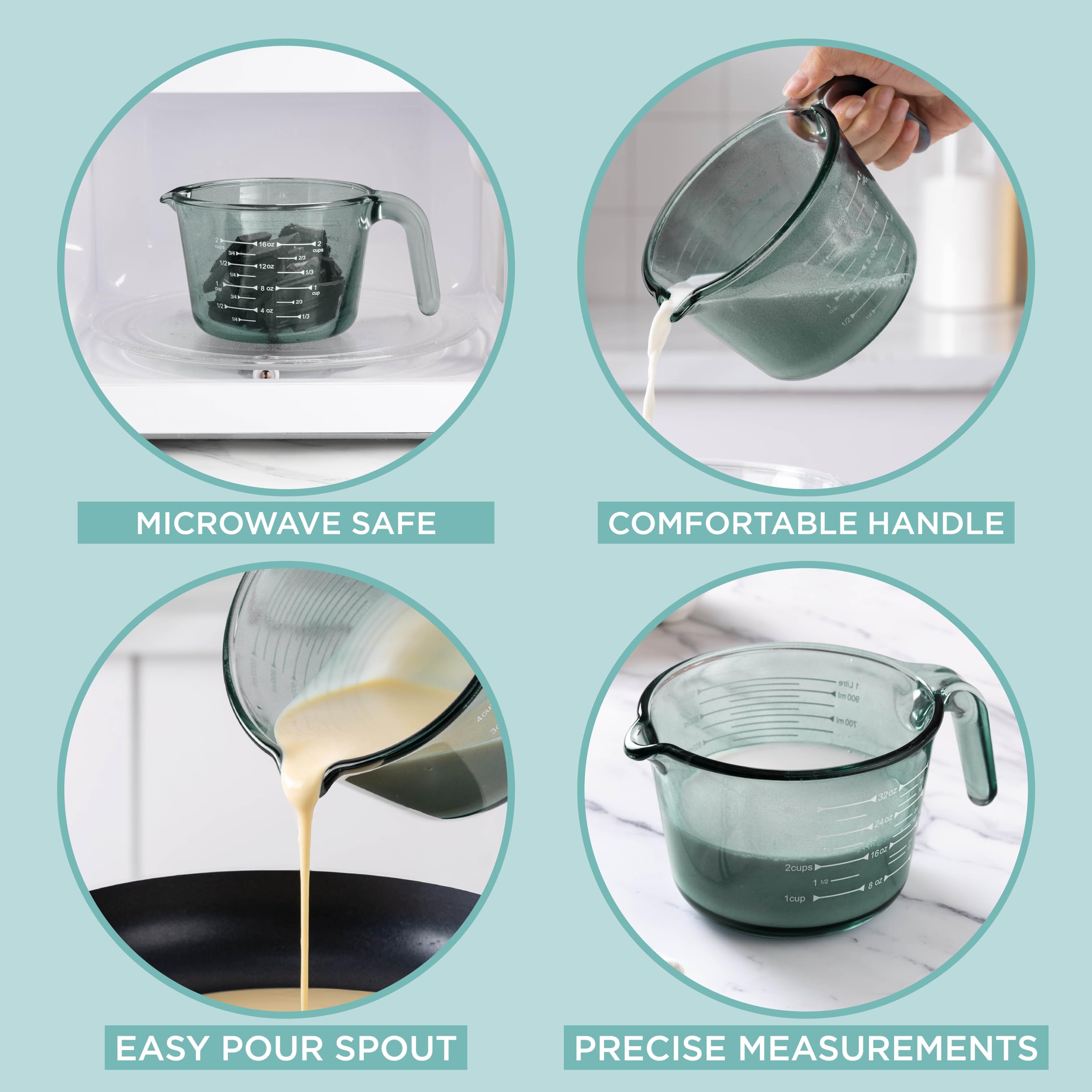 COOK WITH COLOR glass measuring cup with sturdy handle for controlled pouring
