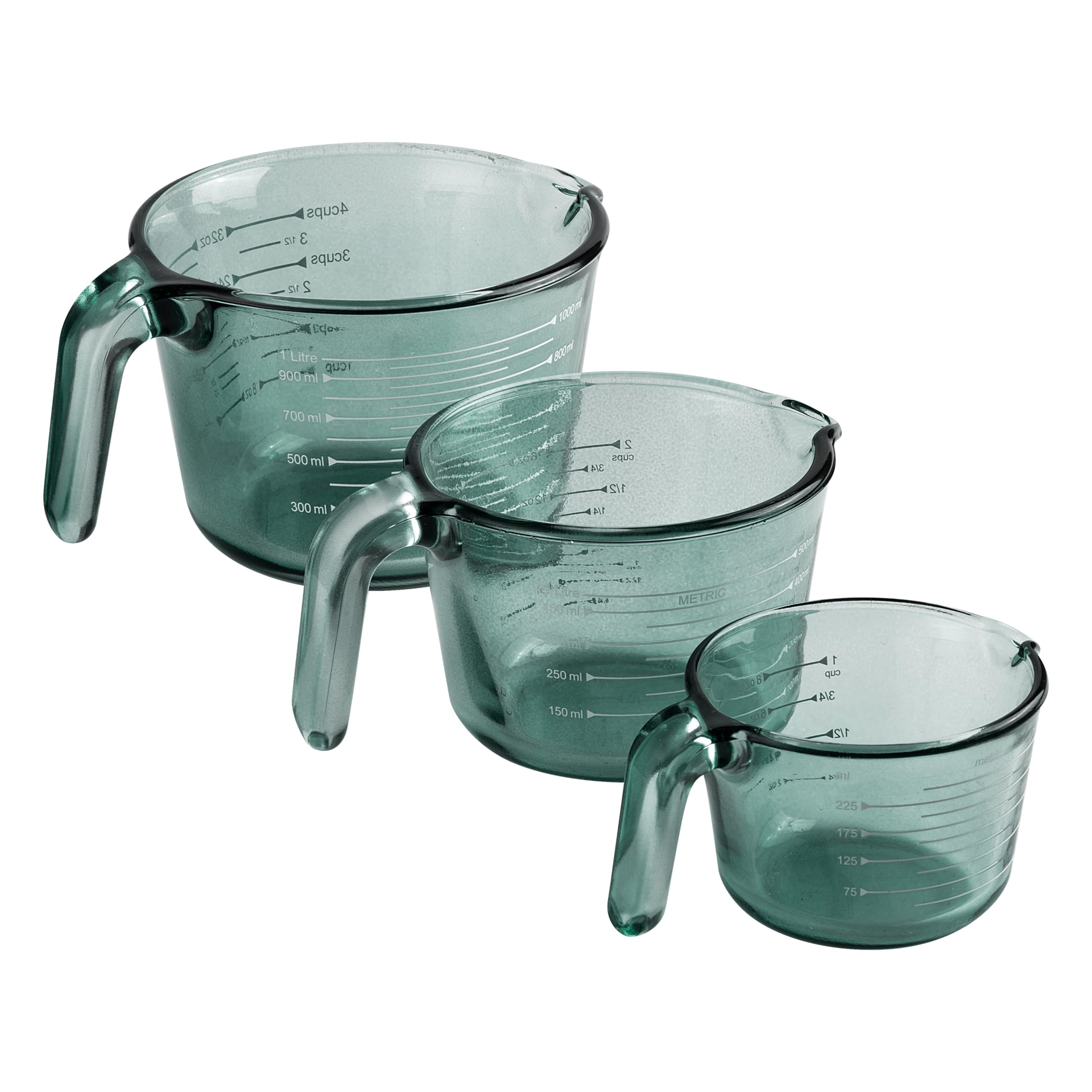 COOK WITH COLOR glass measuring cups in green with pour spout for precise measuring