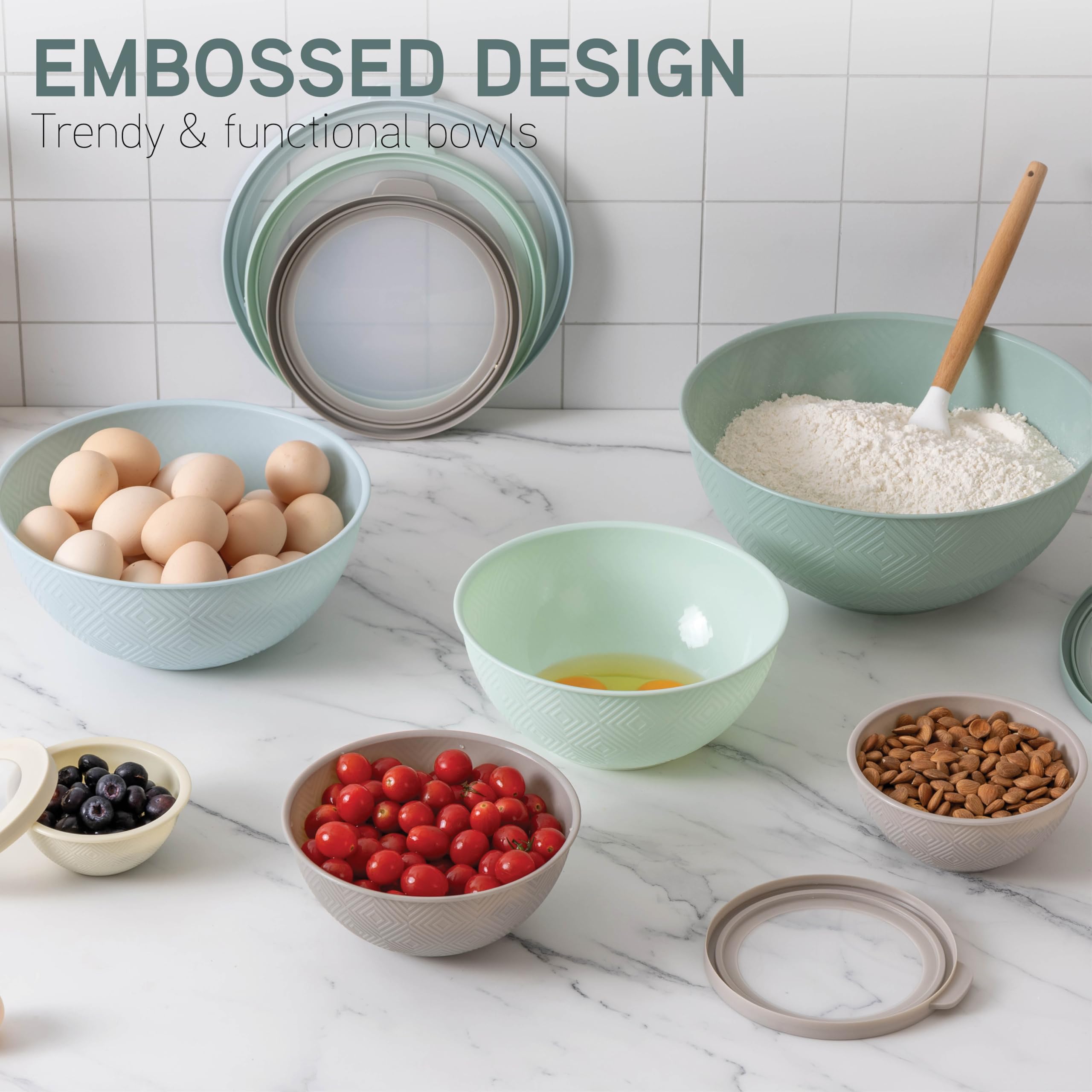 Cook with Color BPA-free polypropylene bowls ensure safe, reusable food prep.