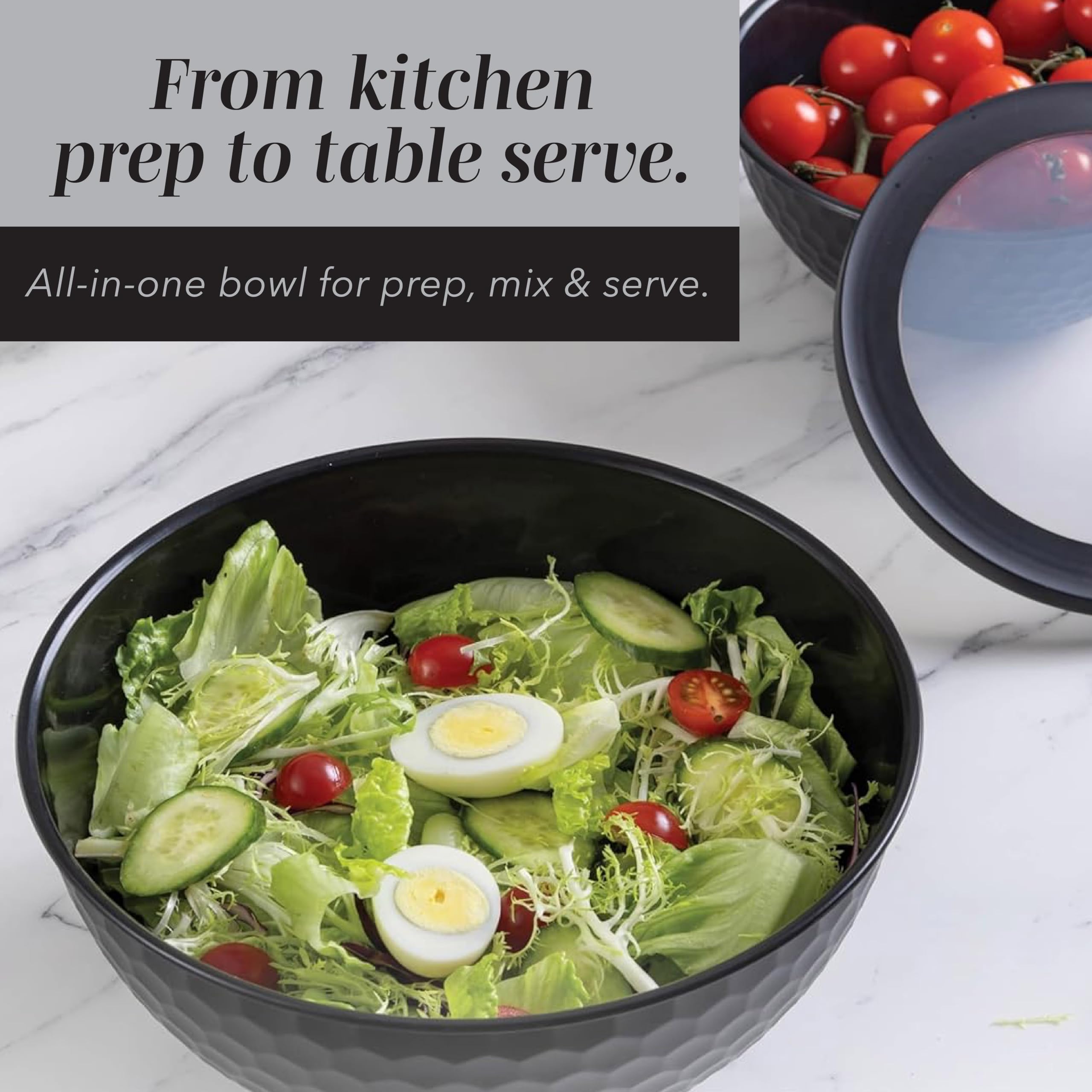COOK WITH COLOR diamond-design bowls stack neatly to save pantry space