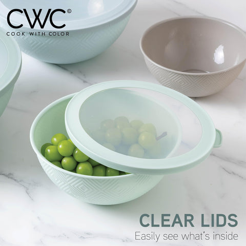 Cook with Color lids provide tight sealing for secure fridge storage.