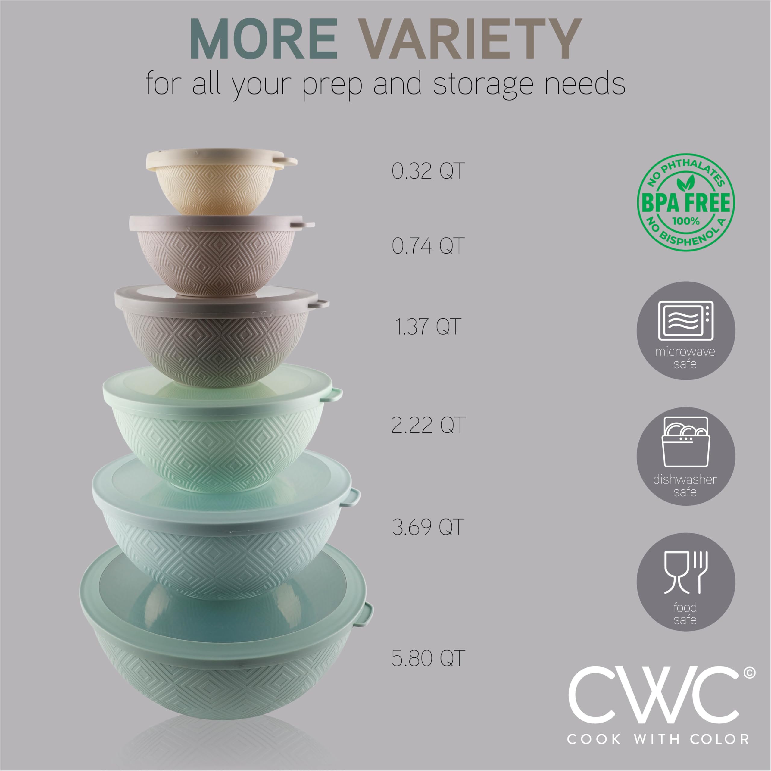 Cook with Color nesting design saves cabinet space and keeps prep area tidy.