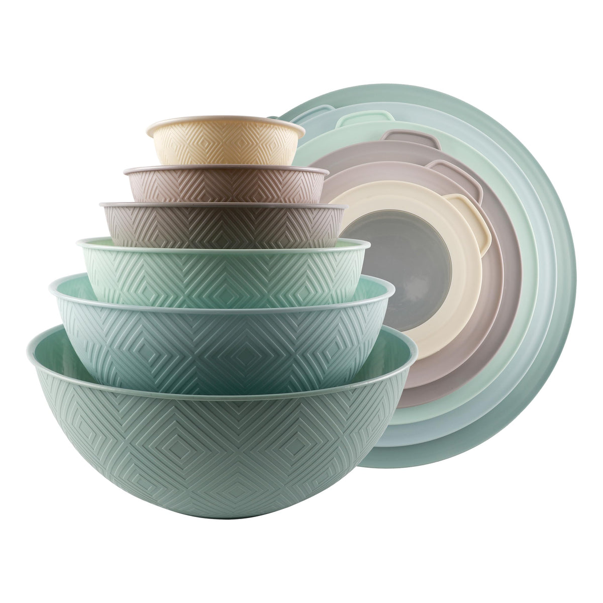 Cook with Color mint rhombus mixing bowls assembly for versatile prep and serving.