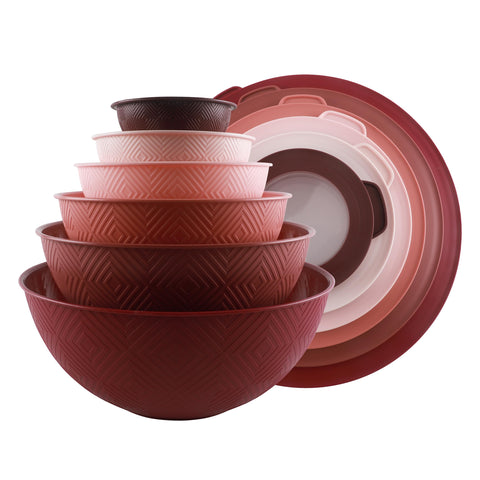COOK WITH COLOR mixing bowls rose nesting set stacked for compact storage