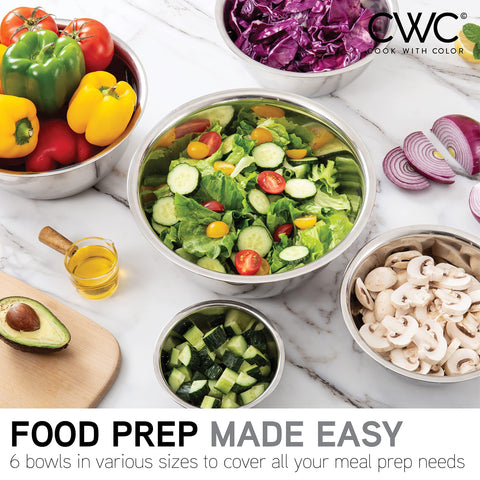 COOK WITH COLOR bowls showcase a wide rim for easy ingredient addition.