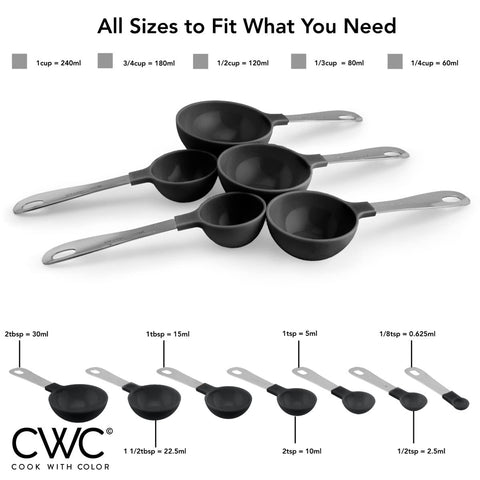 Cook with Color nesting design keeps cups and spoons compact and organized.