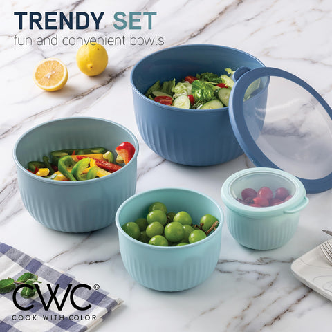 Cook with Color ombre blue bowls displayed for easy access.