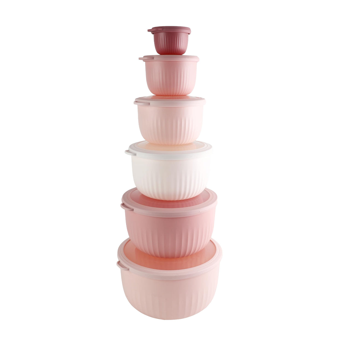 COOK WITH COLOR prep bowls with lids nest for compact storage and easy access.