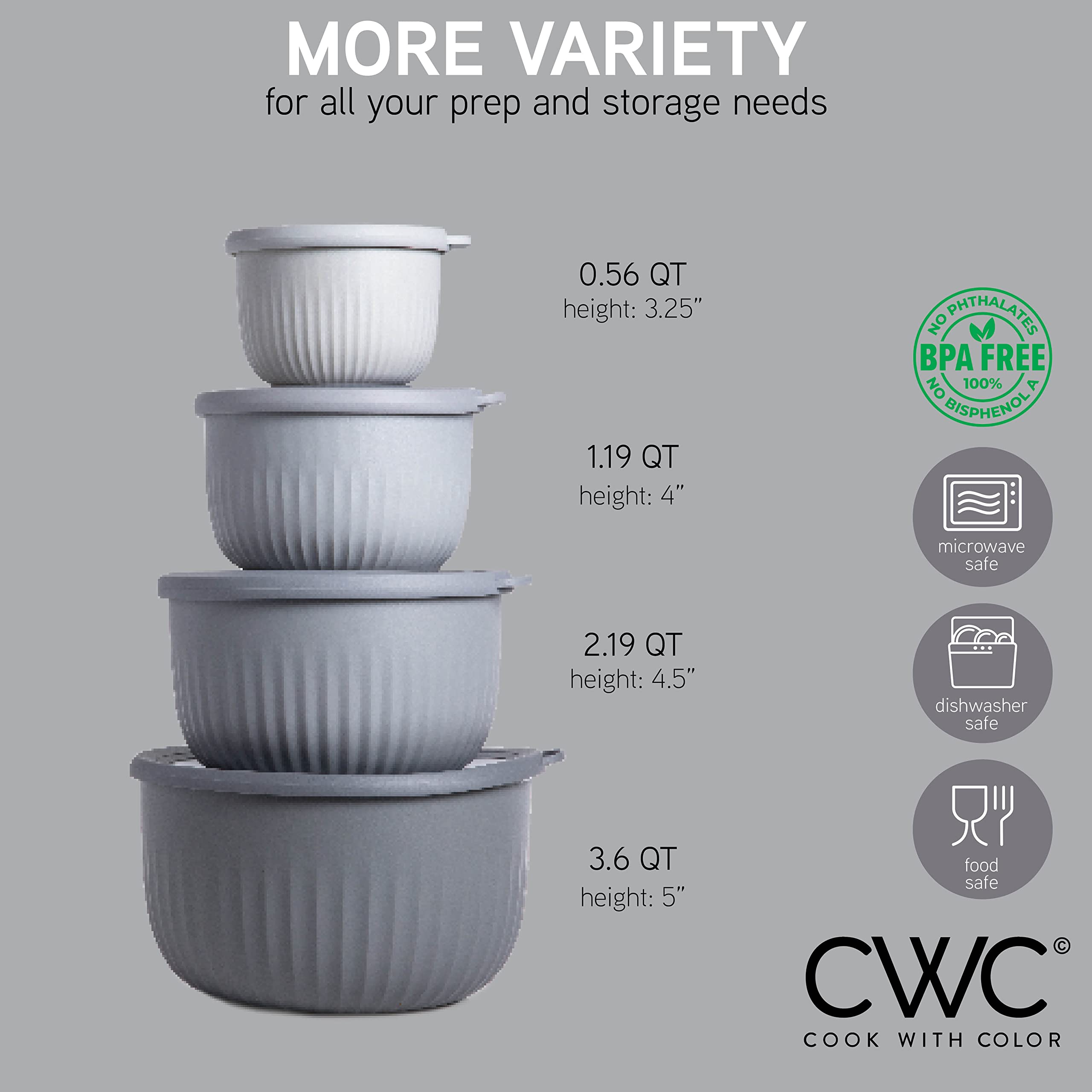COOK WITH COLOR bowls nest together to save kitchen storage space.