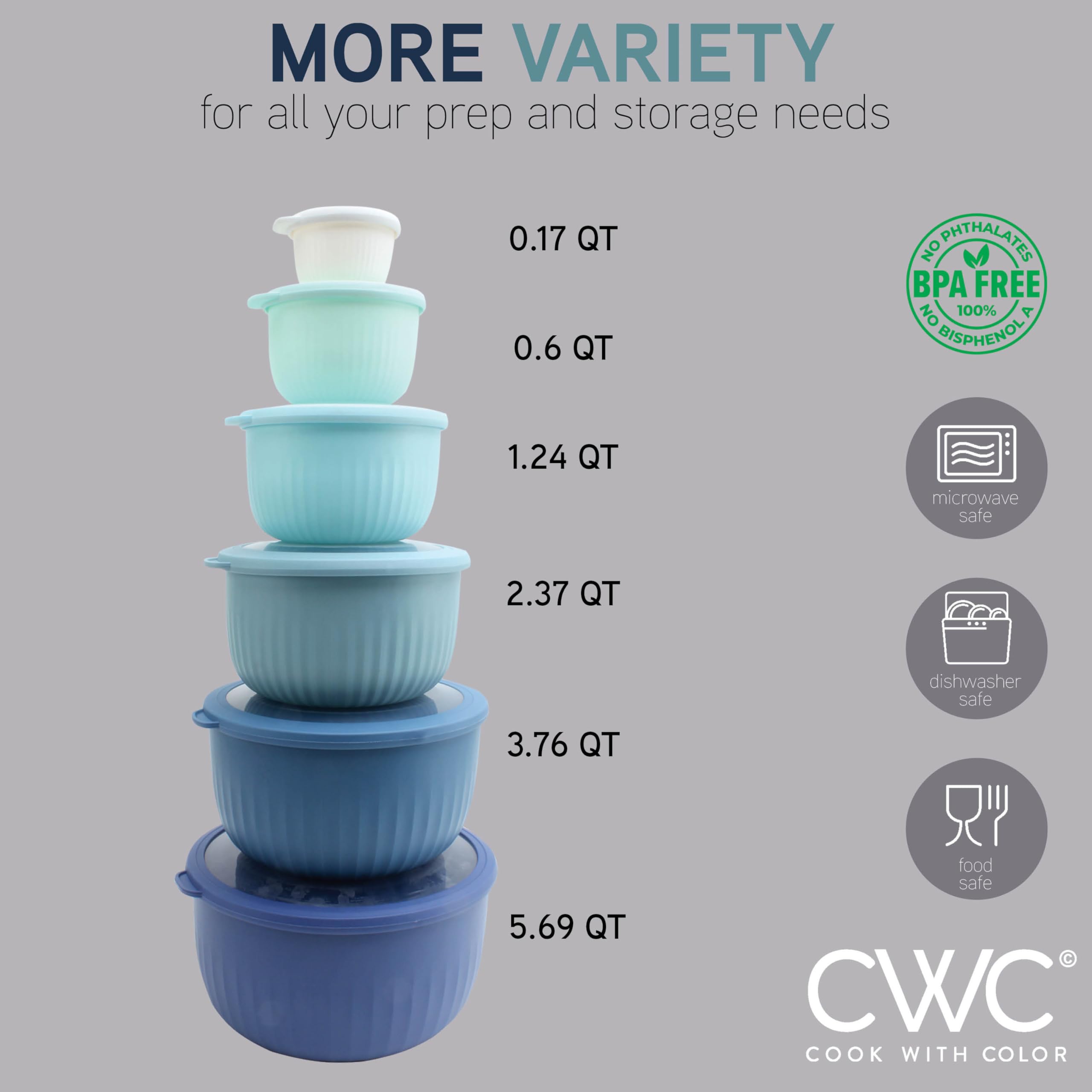 Cook with Color non-slip base keeps bowls steady during mixing.