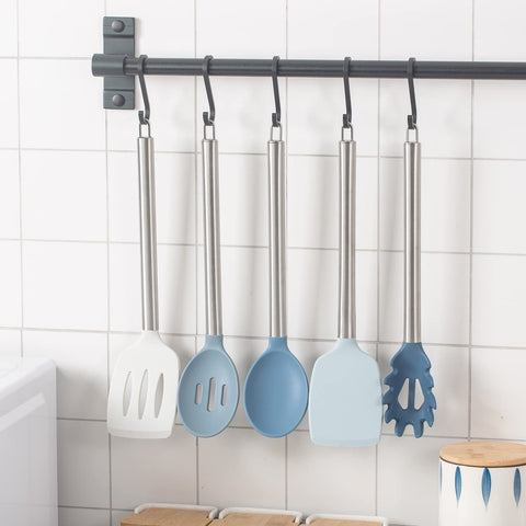 Cook With Color blue white detail option adds modern kitchen style