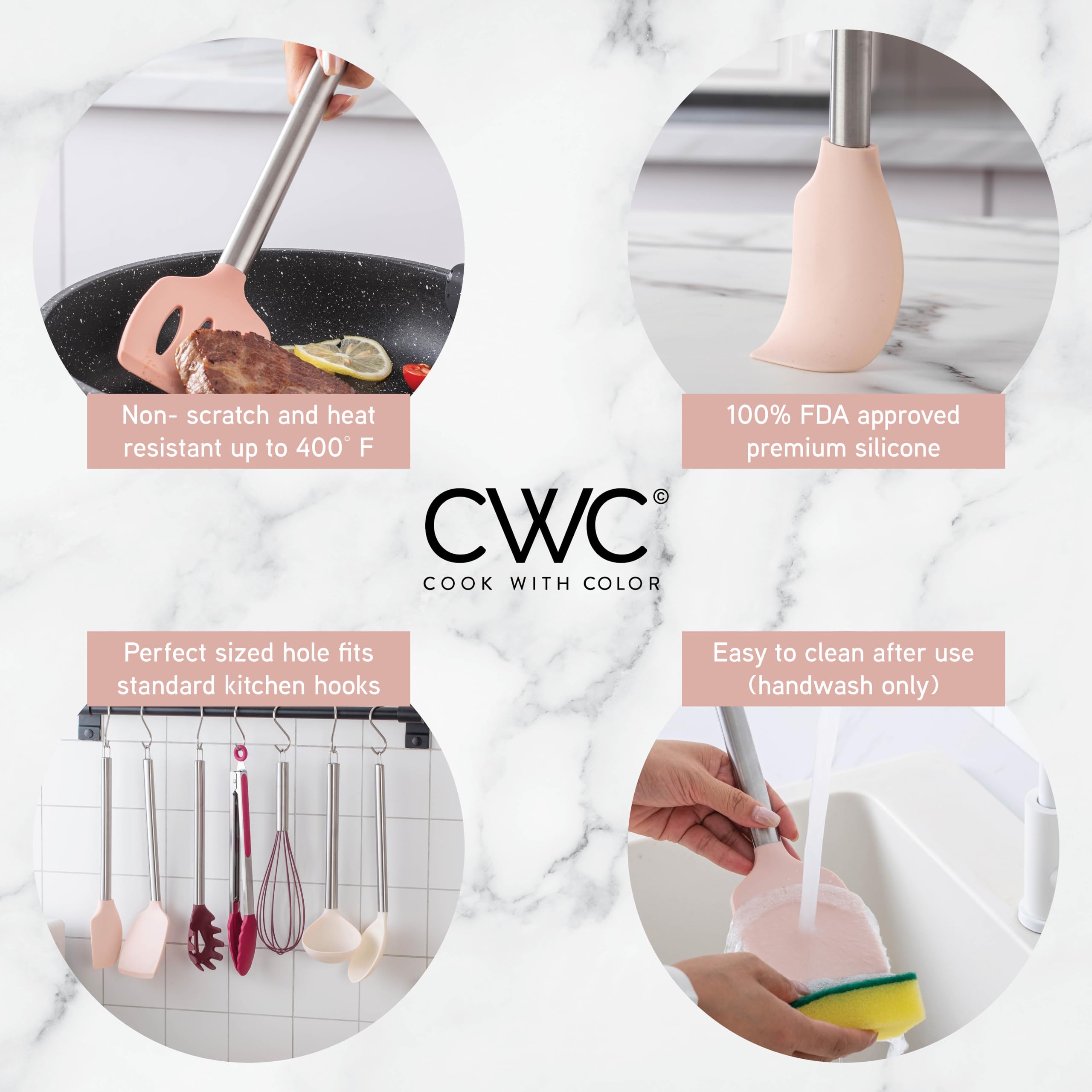COOK WITH COLOR silicone ladle in rose for serving soups.