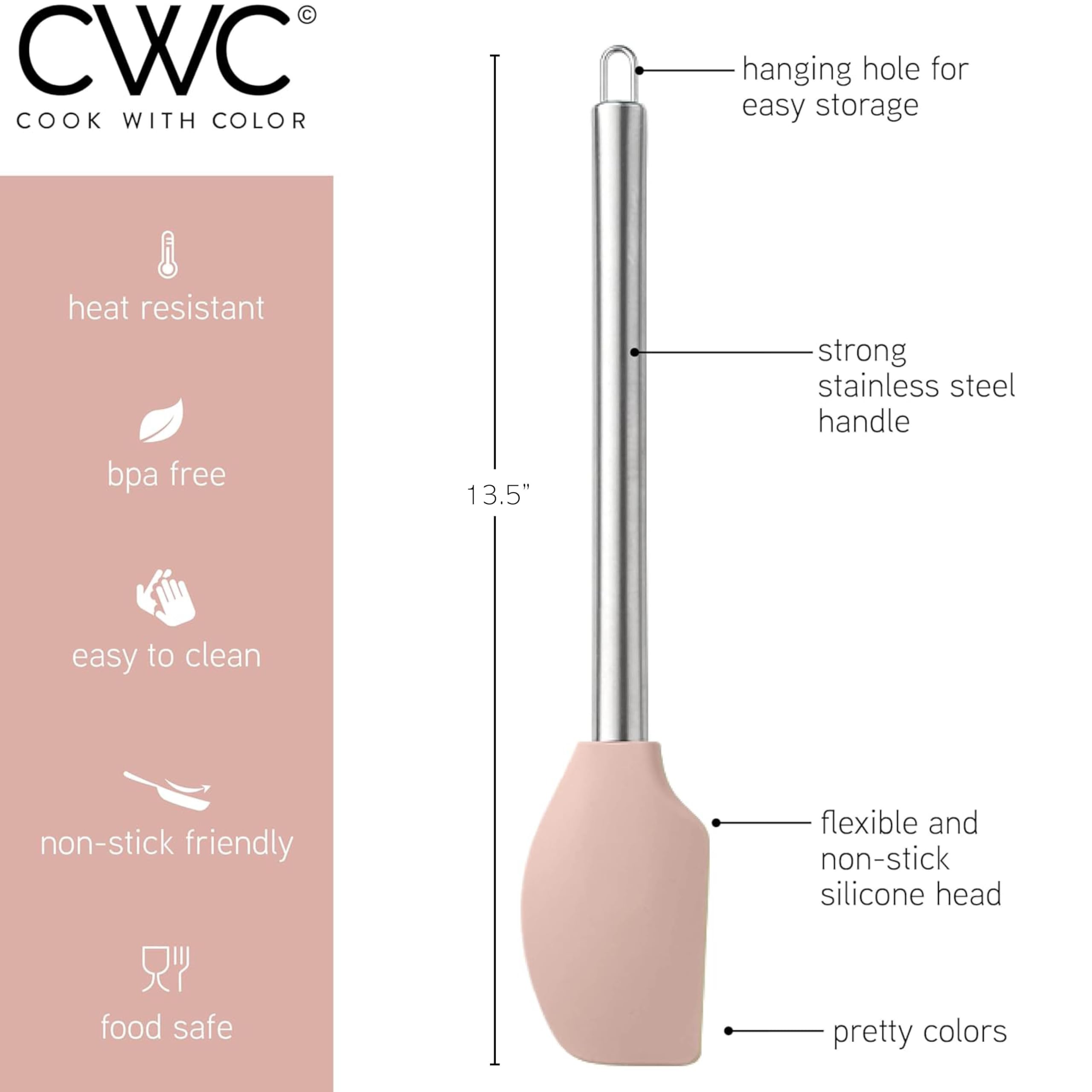 COOK WITH COLOR silicone slotted turner in rose reduces scrapes.