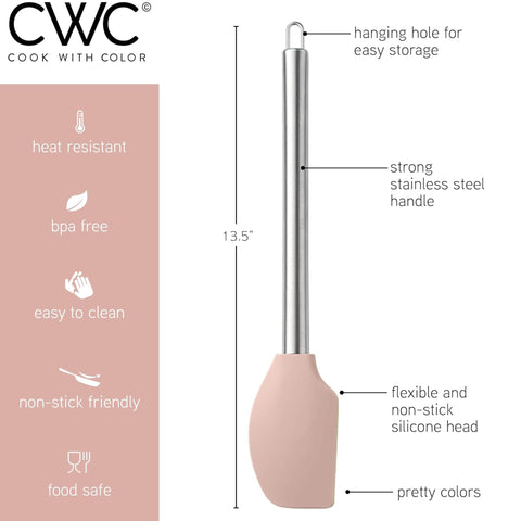 COOK WITH COLOR silicone slotted turner in rose reduces scrapes.