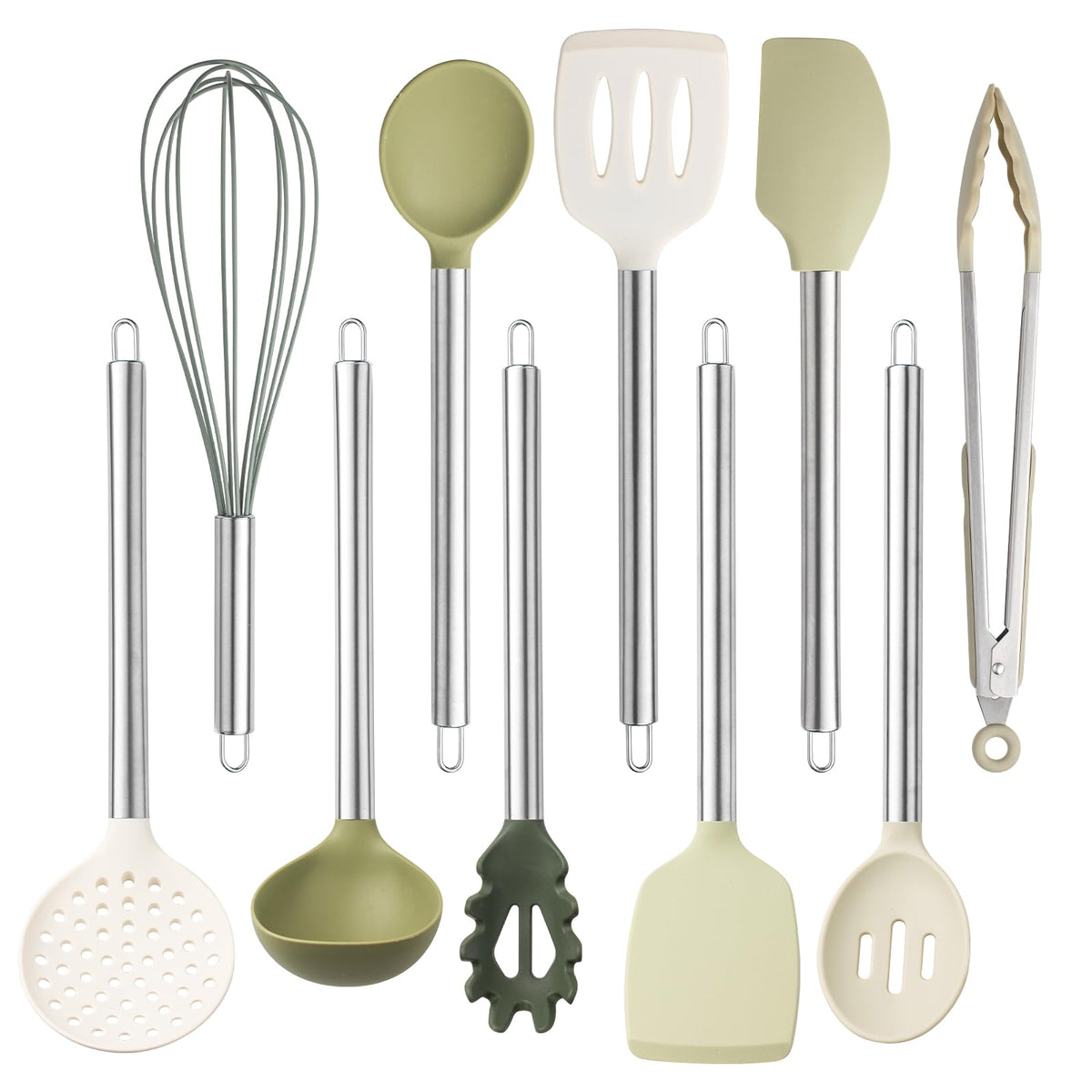 Cook With Color green silicone spoon and spatula set for easy nonstick cooking.