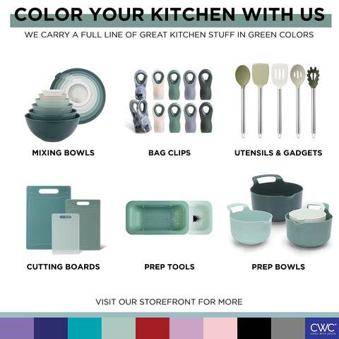 Cook With Color 10-piece green set hangs neatly for quick access.