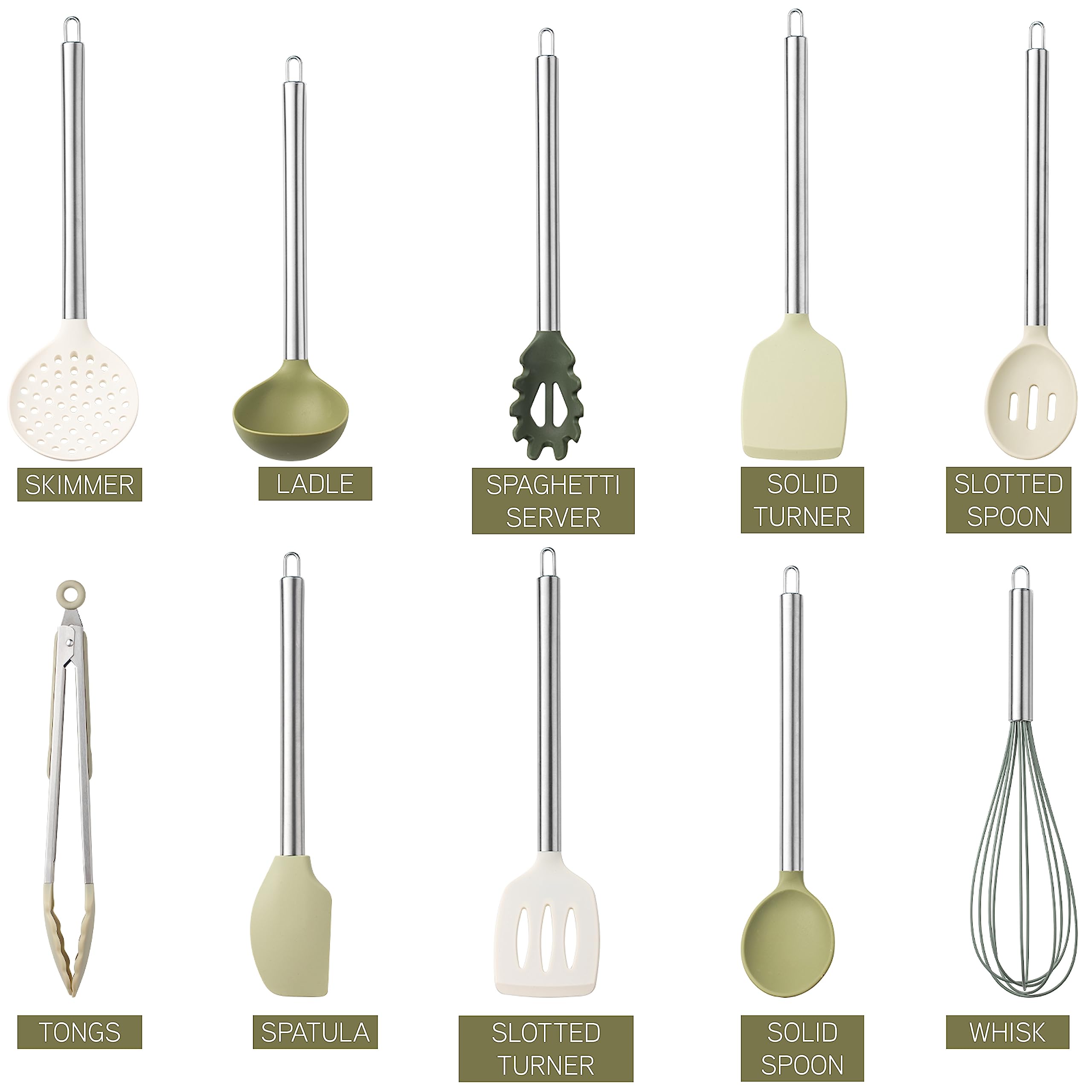Cook With Color green silicone turner and spatula protect nonstick cookware during cooking.
