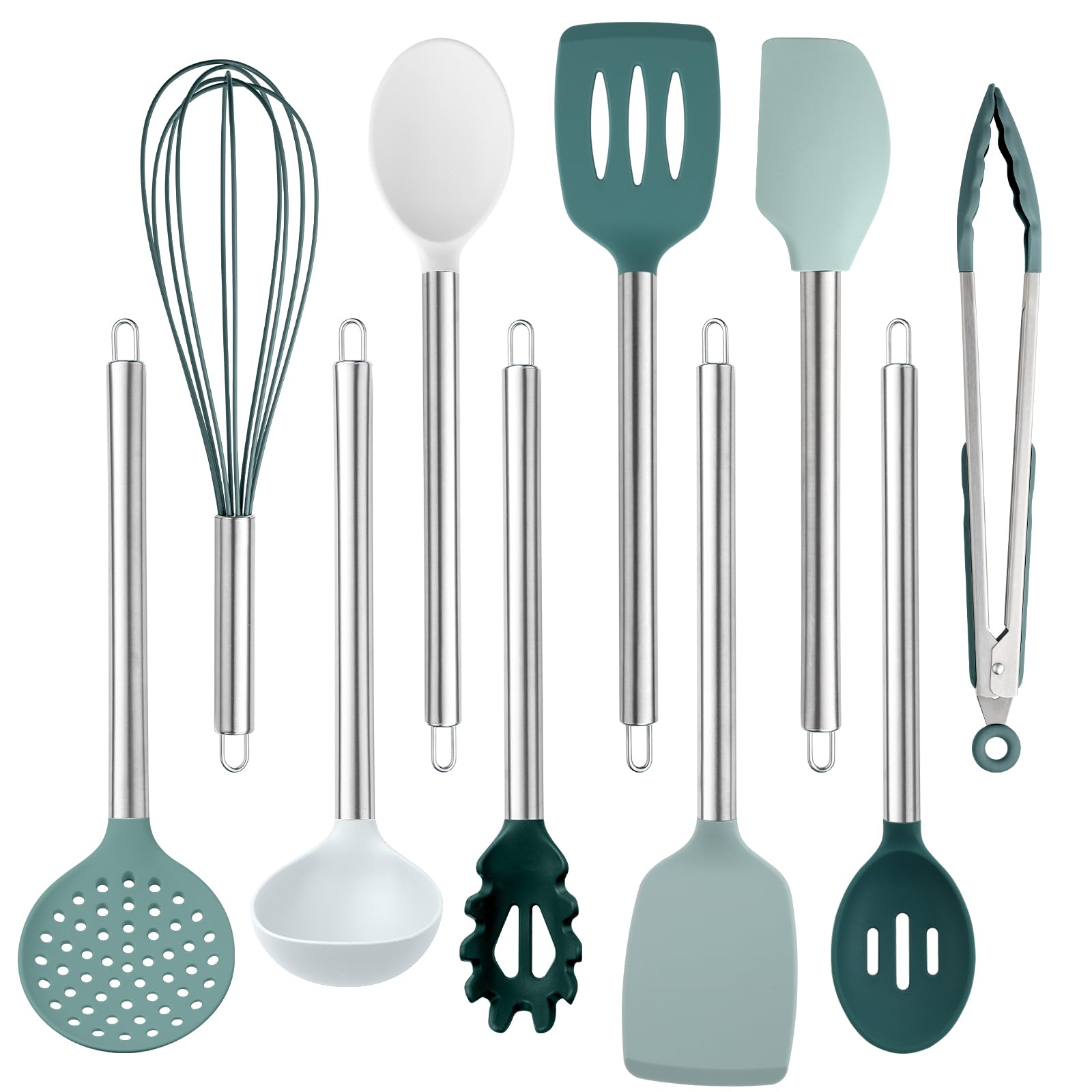 COOK WITH COLOR teal silicone utensils set displayed for easy nonstick cookware protection