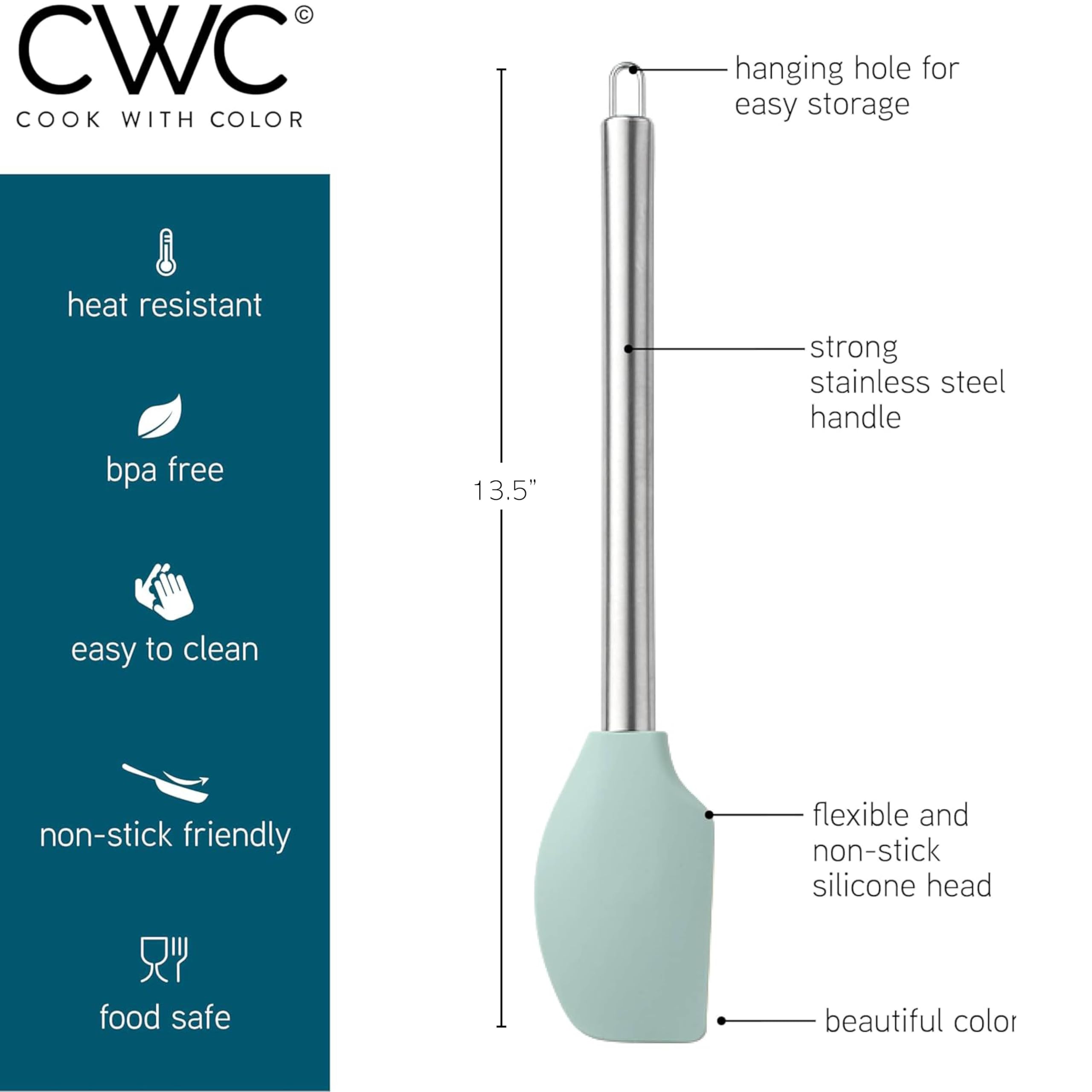 COOK WITH COLOR teal turner supports quick flipping on nonstick skillets