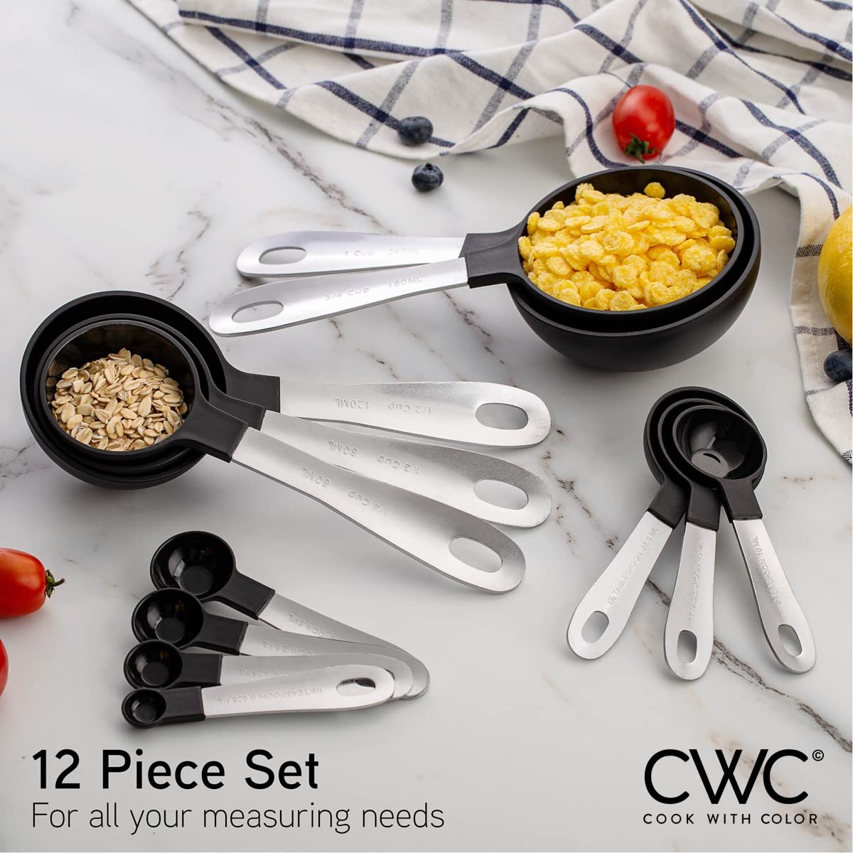 Cook with Color engraved labels provide lasting measurement references.