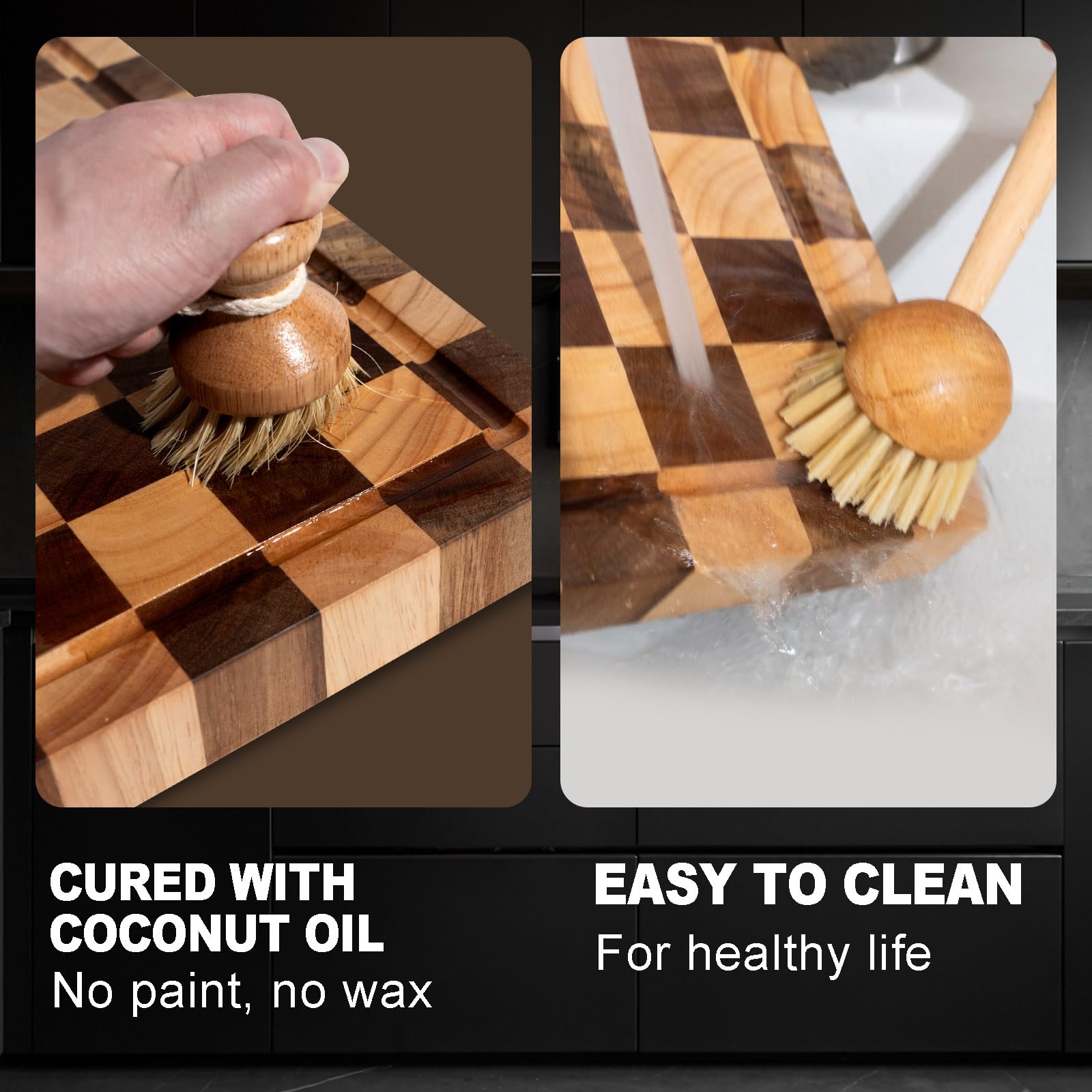 Cookaholic acacia cutting board doubles as a stylish serving plate.