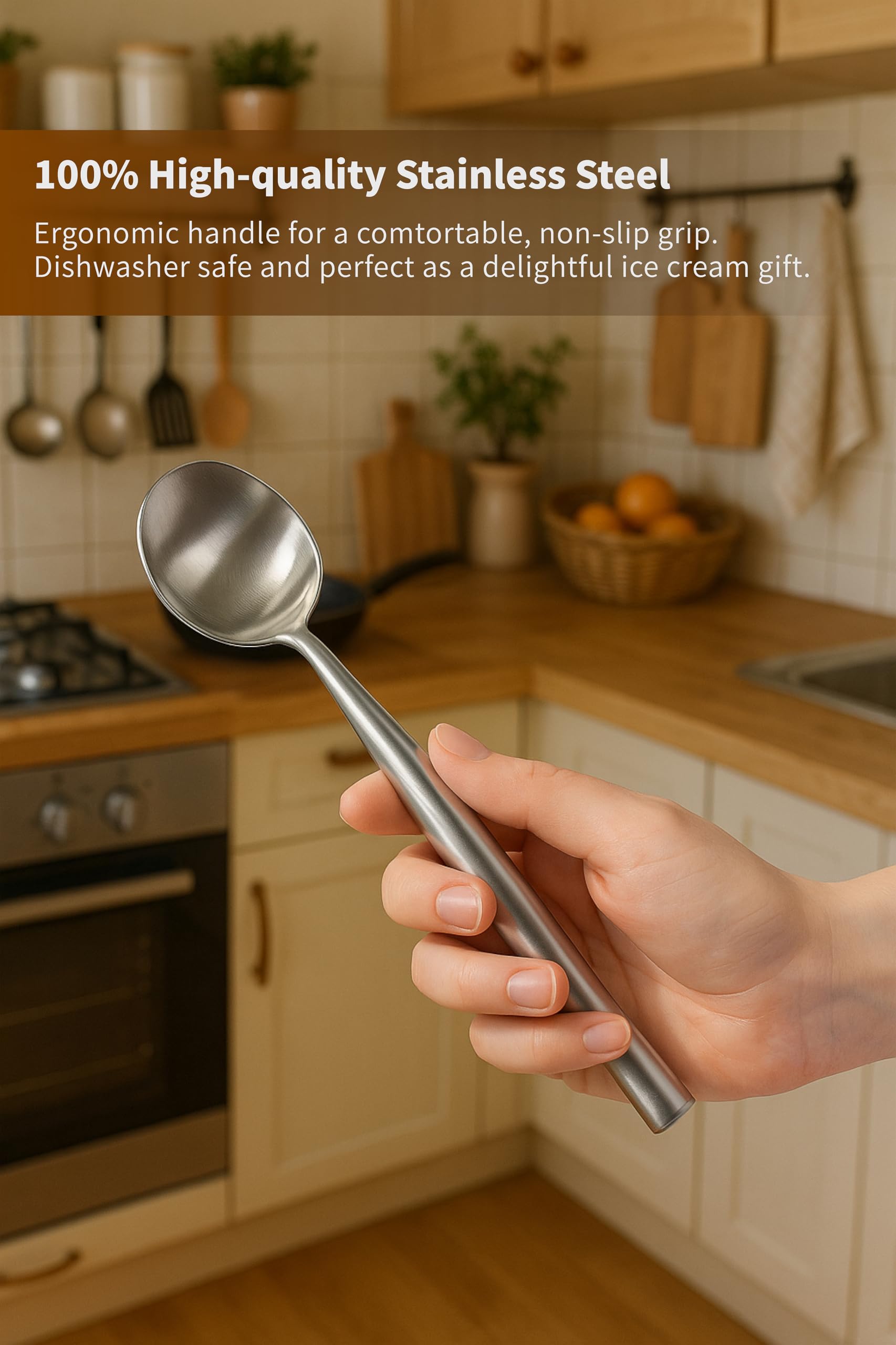 Cookeep dishwasher-safe stainless steel scoop, rust-resistant for years of use.