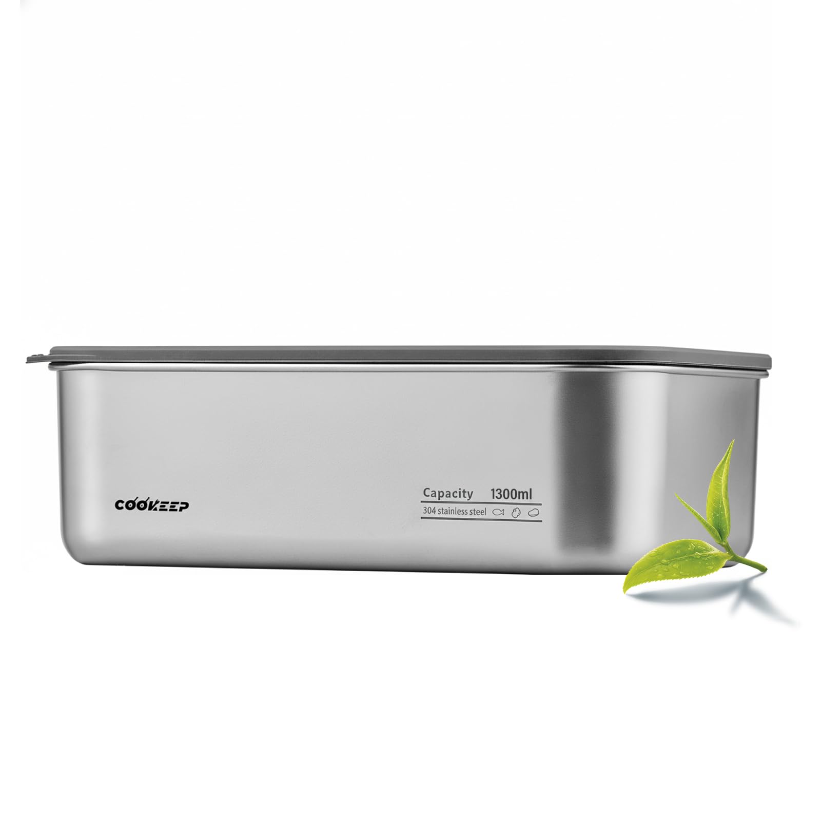 Cookeep stainless steel container with clear leakproof lid for easy content visibility.