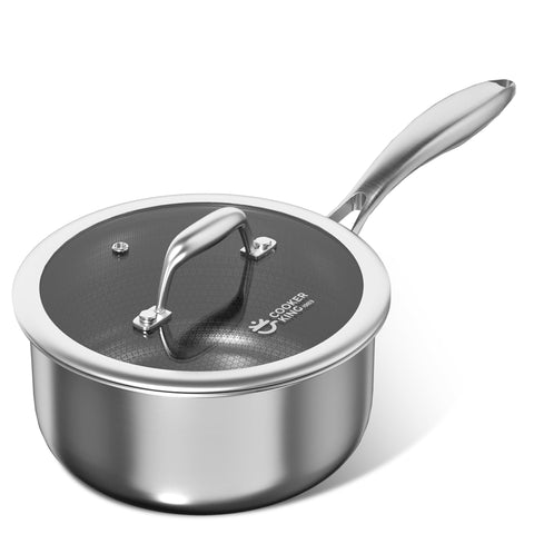 COOKER KING 2qt saucepan body with tri-ply stainless steel for even heat distribution.