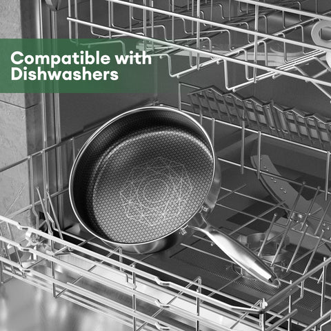 Cooker King dishwasher-safe pan makes cleanup quick after meals.