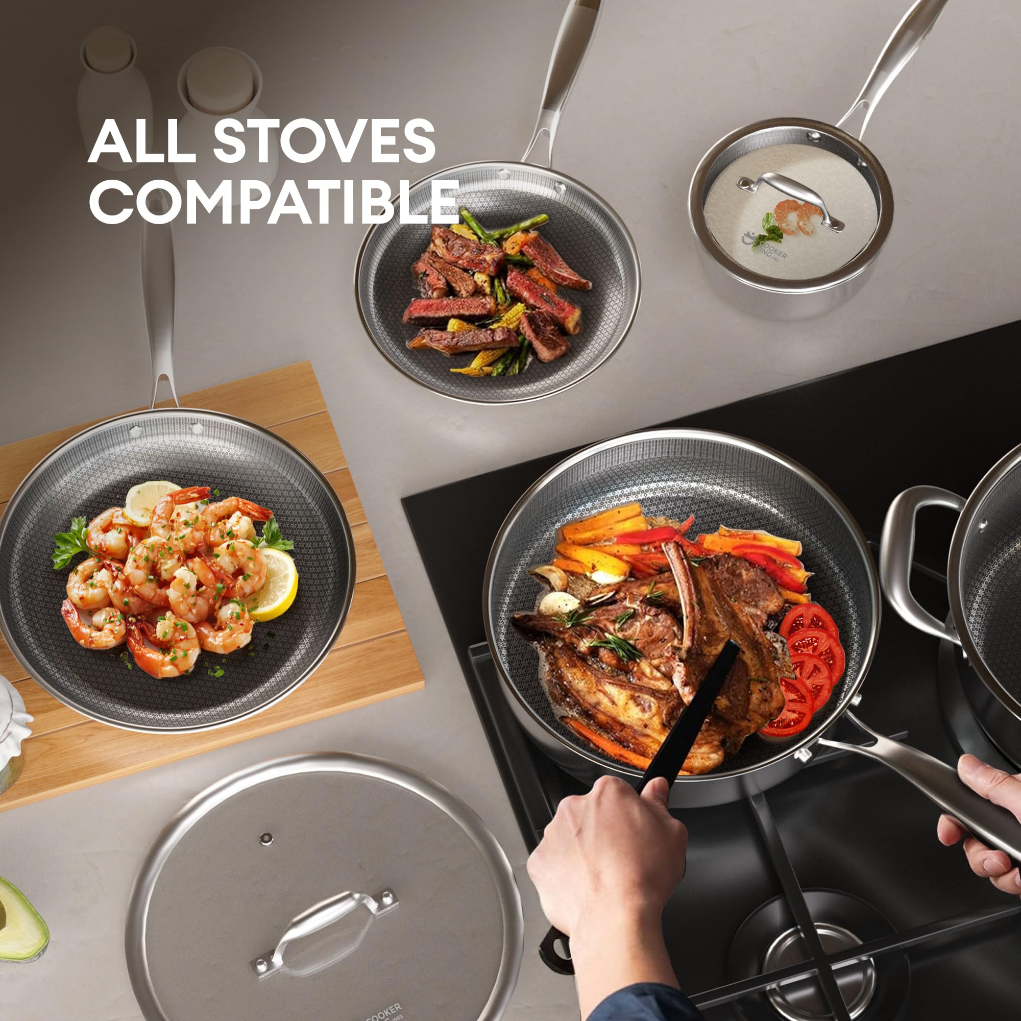 COOKER KING etched design nonstick surface provides lasting nonstick performance.