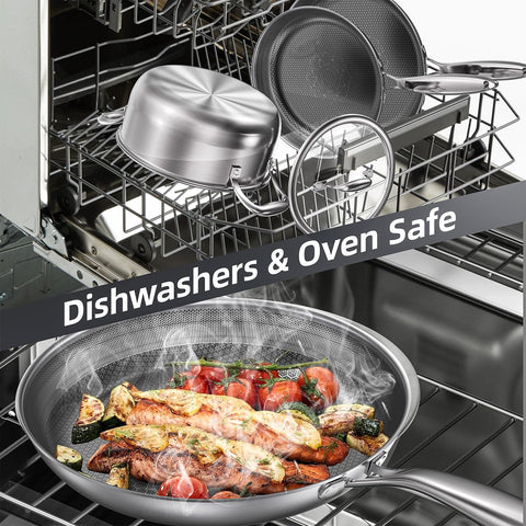 COOKER KING oven-safe pans up to 500°F for finishing dishes.