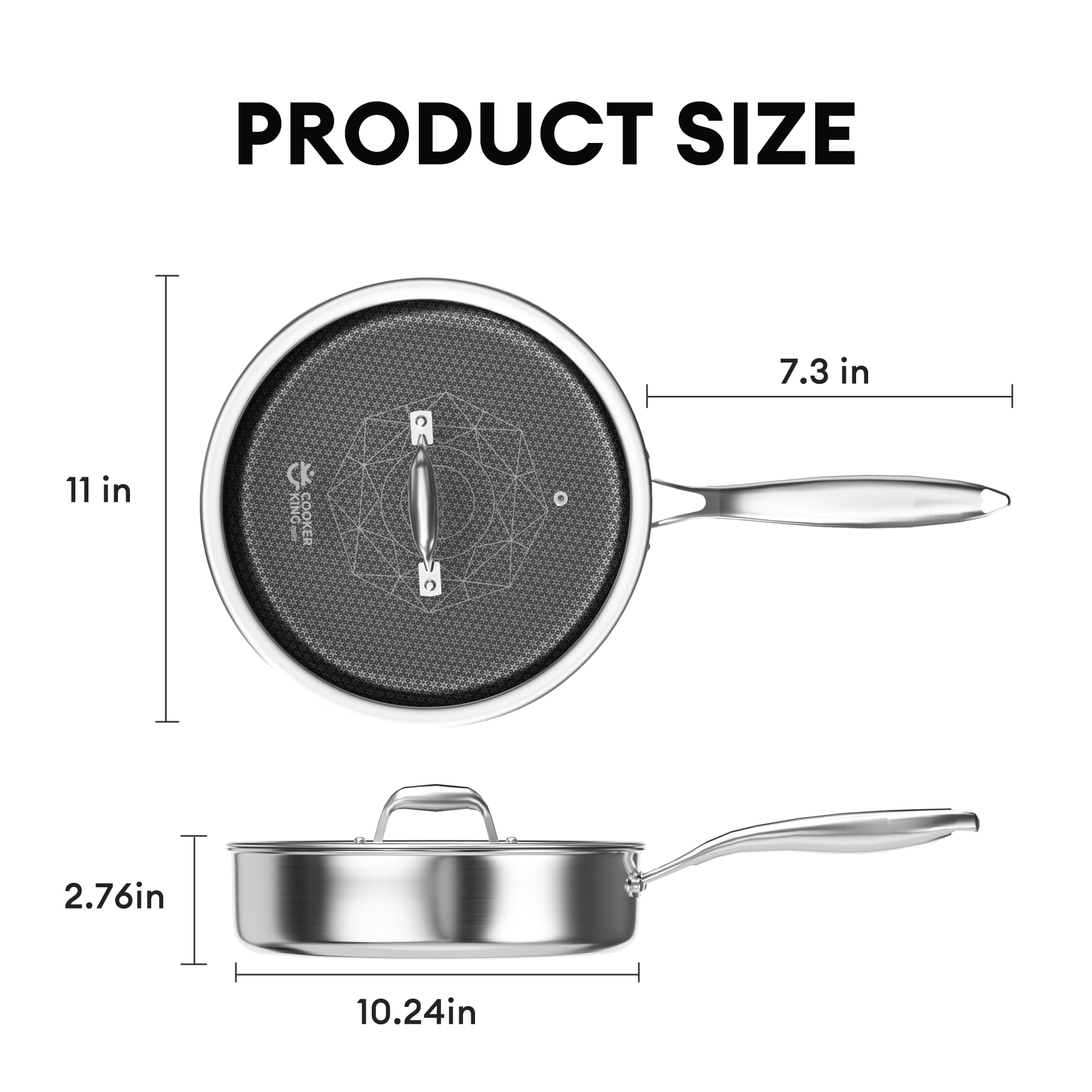 Cooker King stay-cool handles and glass lid help monitor and control moisture.