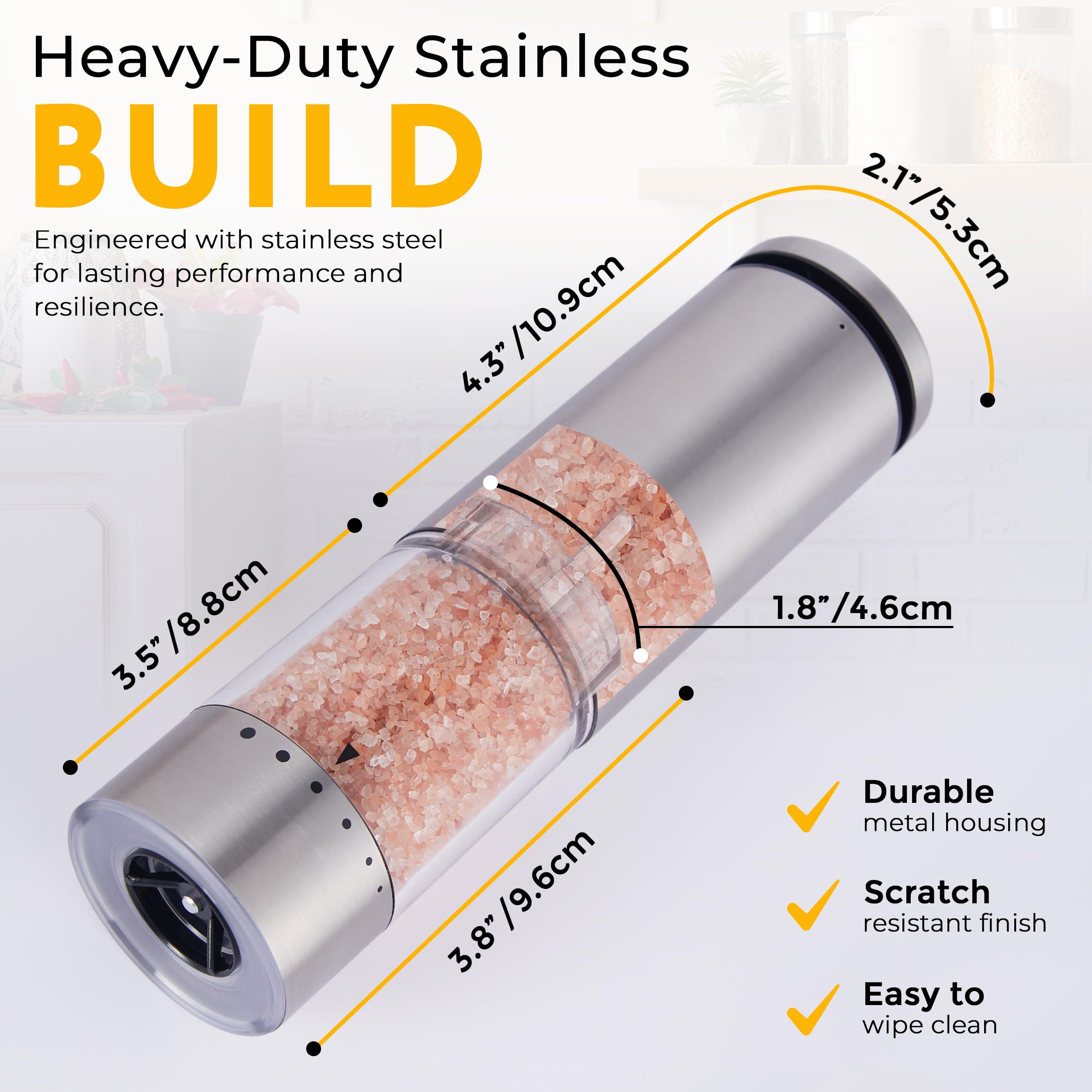 Cookerfy electric salt and pepper grinder led-light helps precise seasoning in dim spaces.