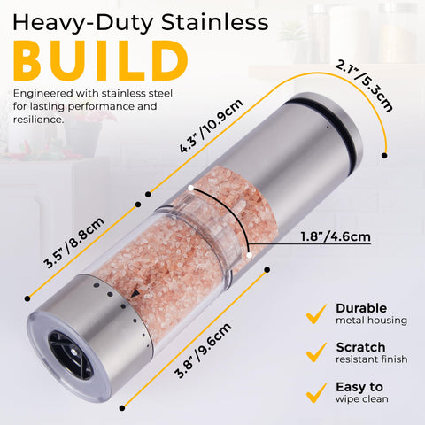 Cookerfy electric salt and pepper grinder led-light helps precise seasoning in dim spaces.