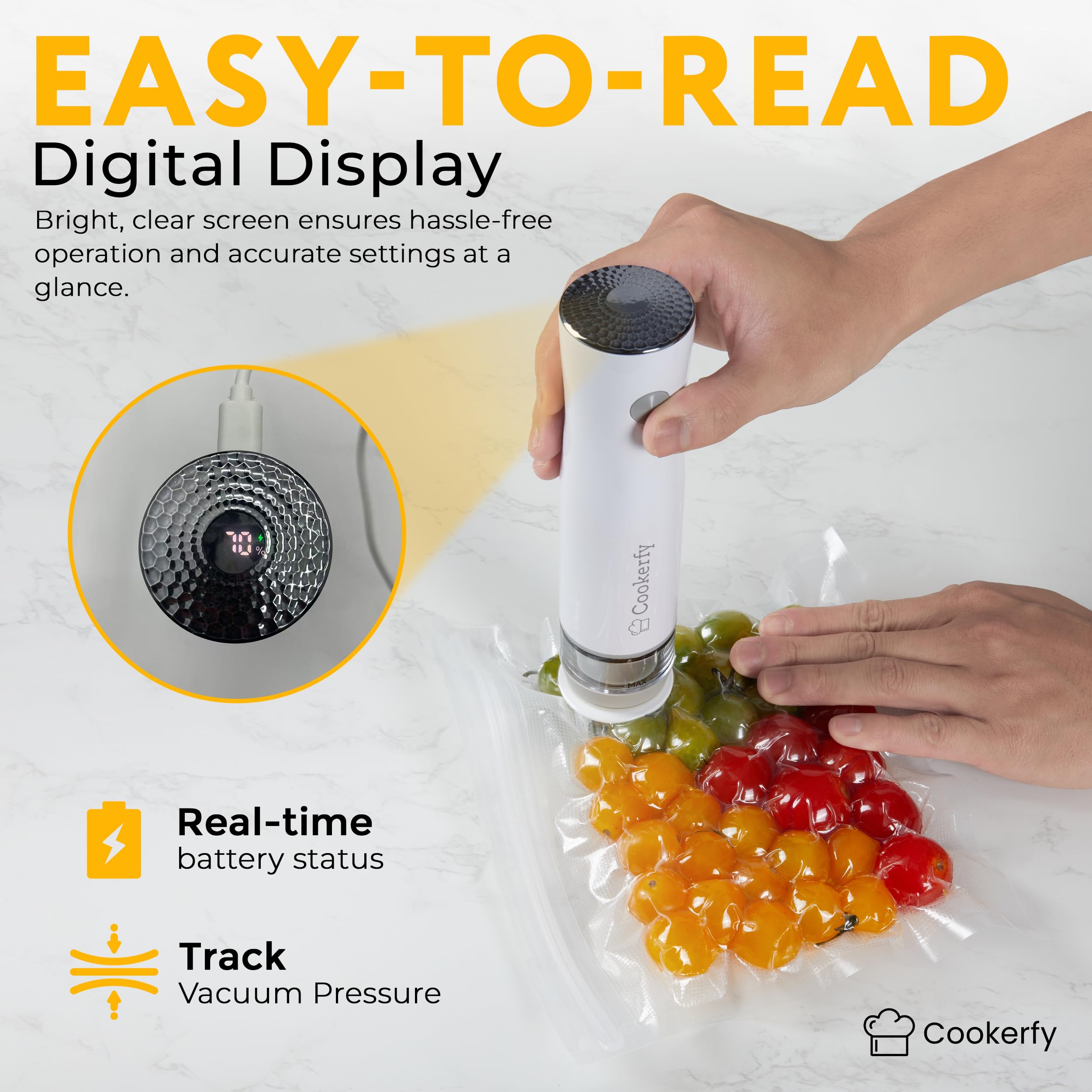 Cookerfy 8L air flow design enables efficient sealing of bulky foods.