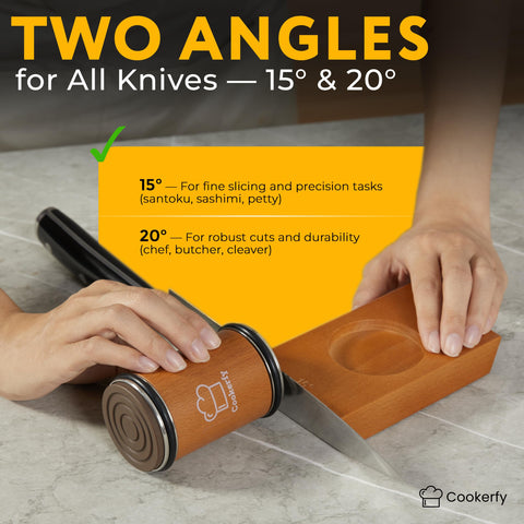 Cookerfy rolling knife sharpener 20-degree angle for robust blades and tougher cuts